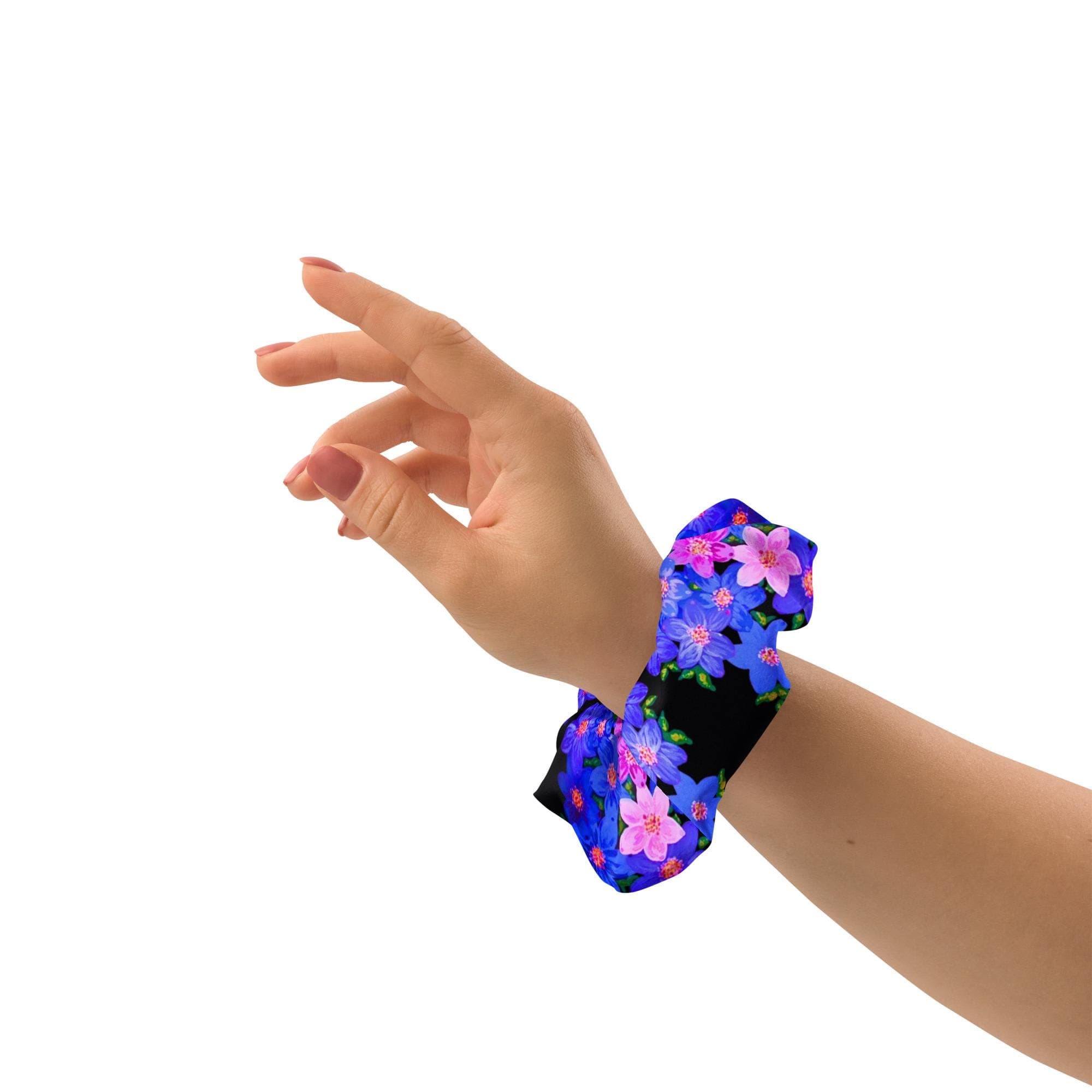 Pastel Floral Hair Tie, Cute Recycled Bow Scrunchie, Large Ponytail Holder, Girls Bright Hair Cuff