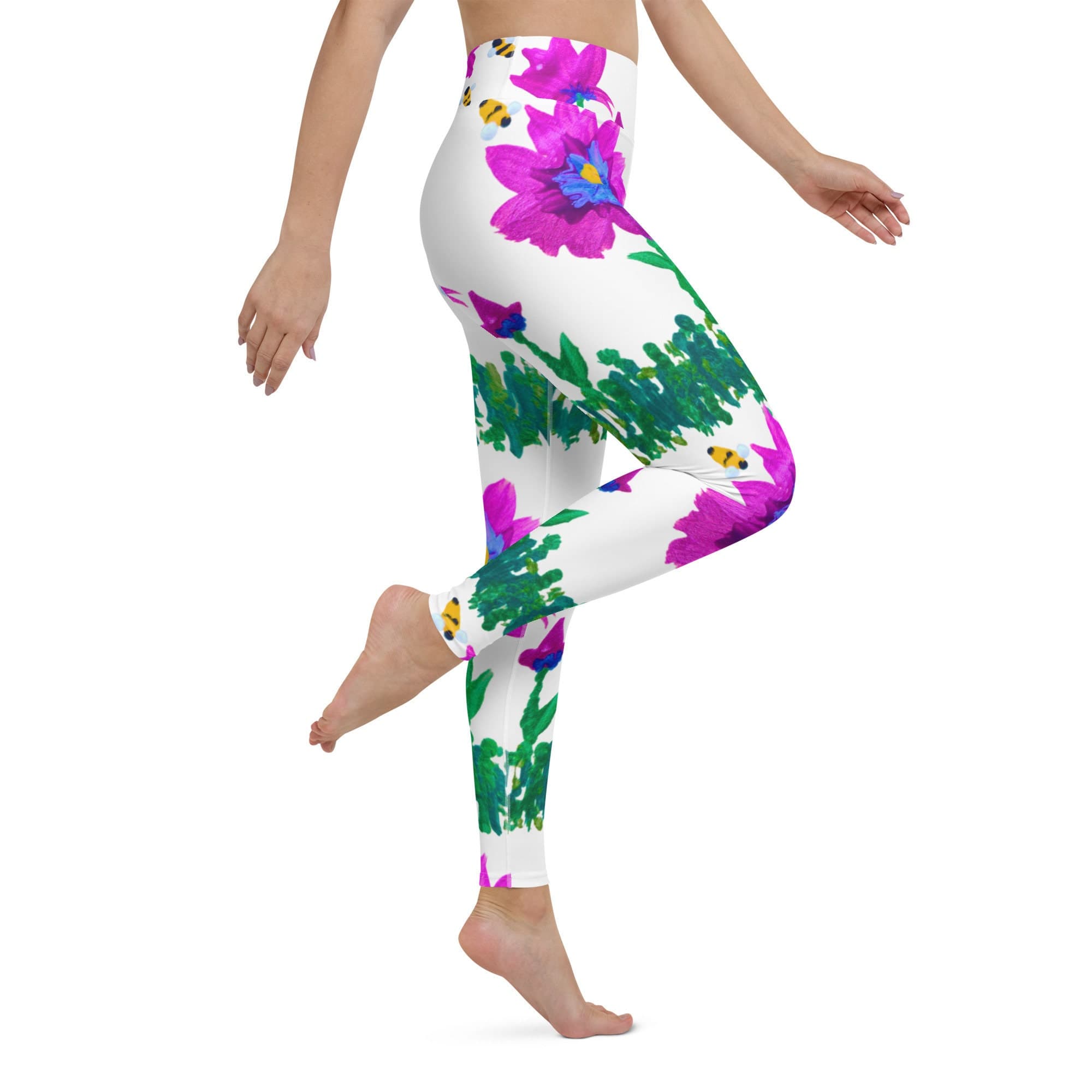 Pink and Blue Floral Yoga Leggings,high waist leggings,spandex leggings,workout leggings,fitness leggings,colorful leggings,plus size