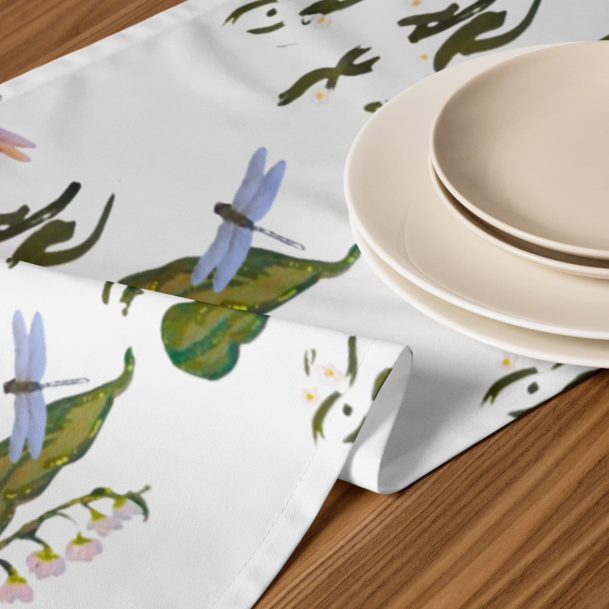 Spring Dragonfly Table Runner, Rustic Floral Wedding Tablerunner, Holiday Decor