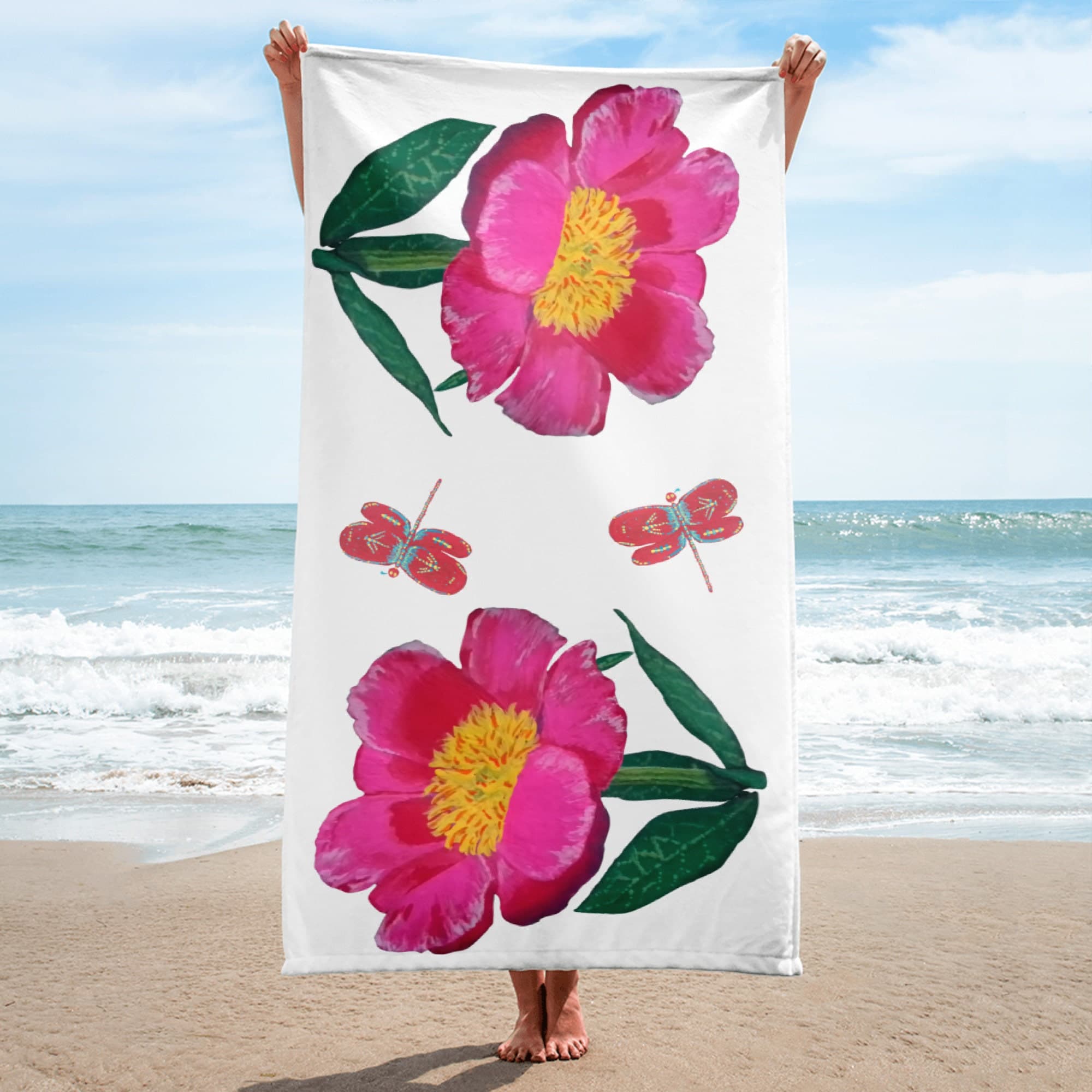 Pink flowers towel,bath towels,botanical towel,housewares,floral decor,kids bath towels,beach towel,guest towel,nature lovers gift,gym towel