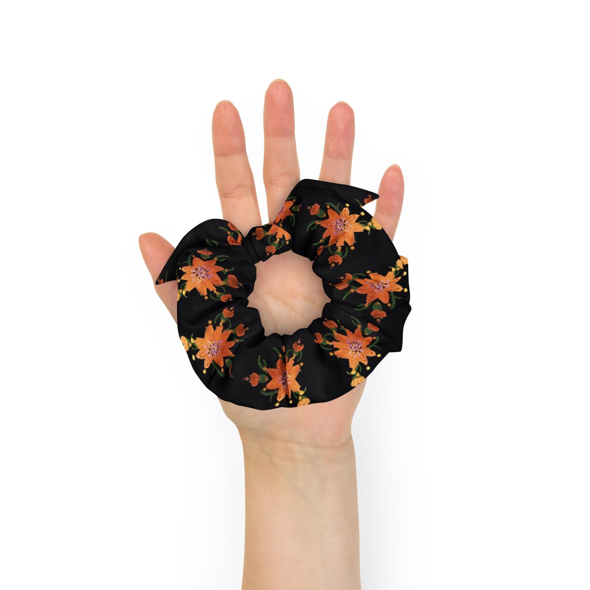 Shimmering Gold Oversized Ponytail Holder, Cute Floral Recycled Scrunchie, Hair Cuff