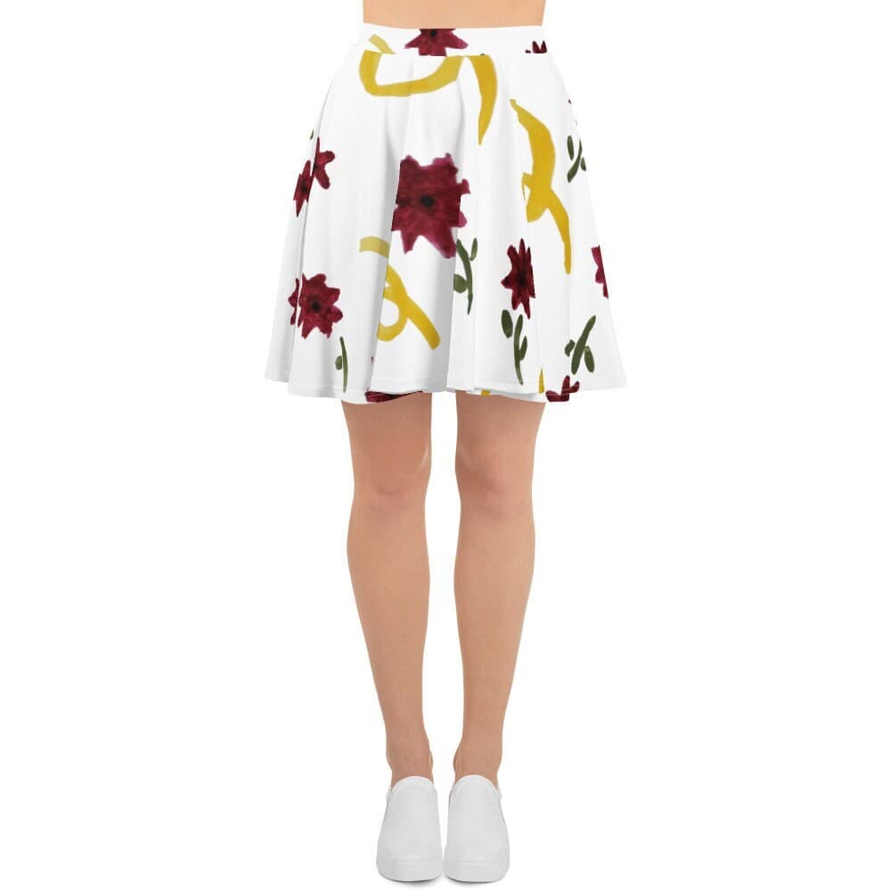 Floral Skater Skirt: Colorful Pleated Elastic Waist