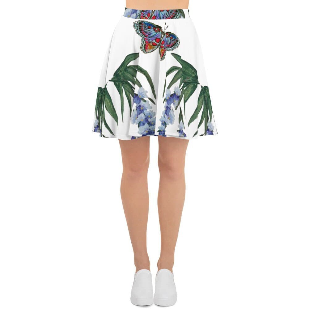 Butterfly Floral Skater Skirt: Elastic Waist, Flowy Ruffle Hem