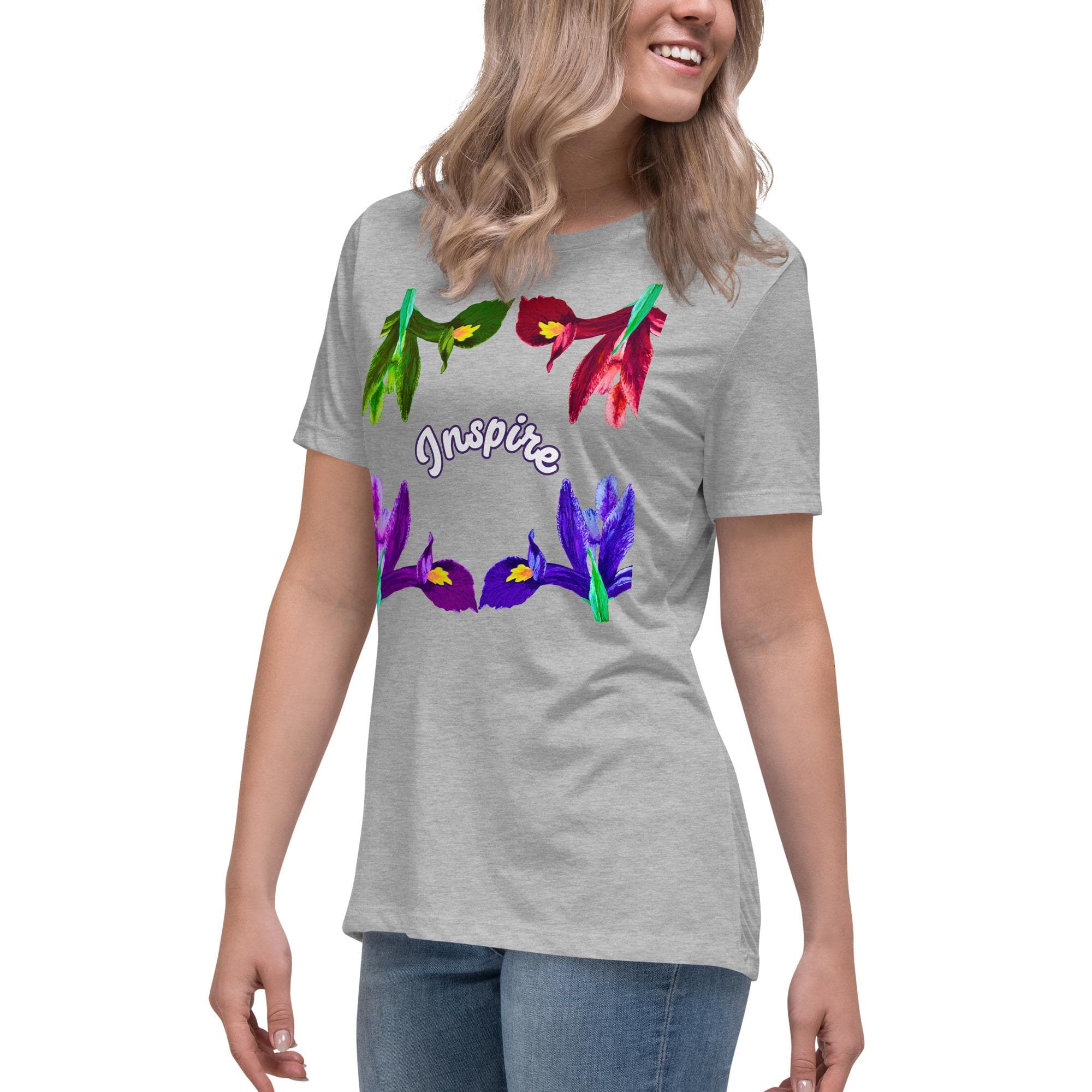 Inspire Iris Women's Relaxed T-Shirt, Casual Tops, Floral Inspiration, Cotton T-shirt