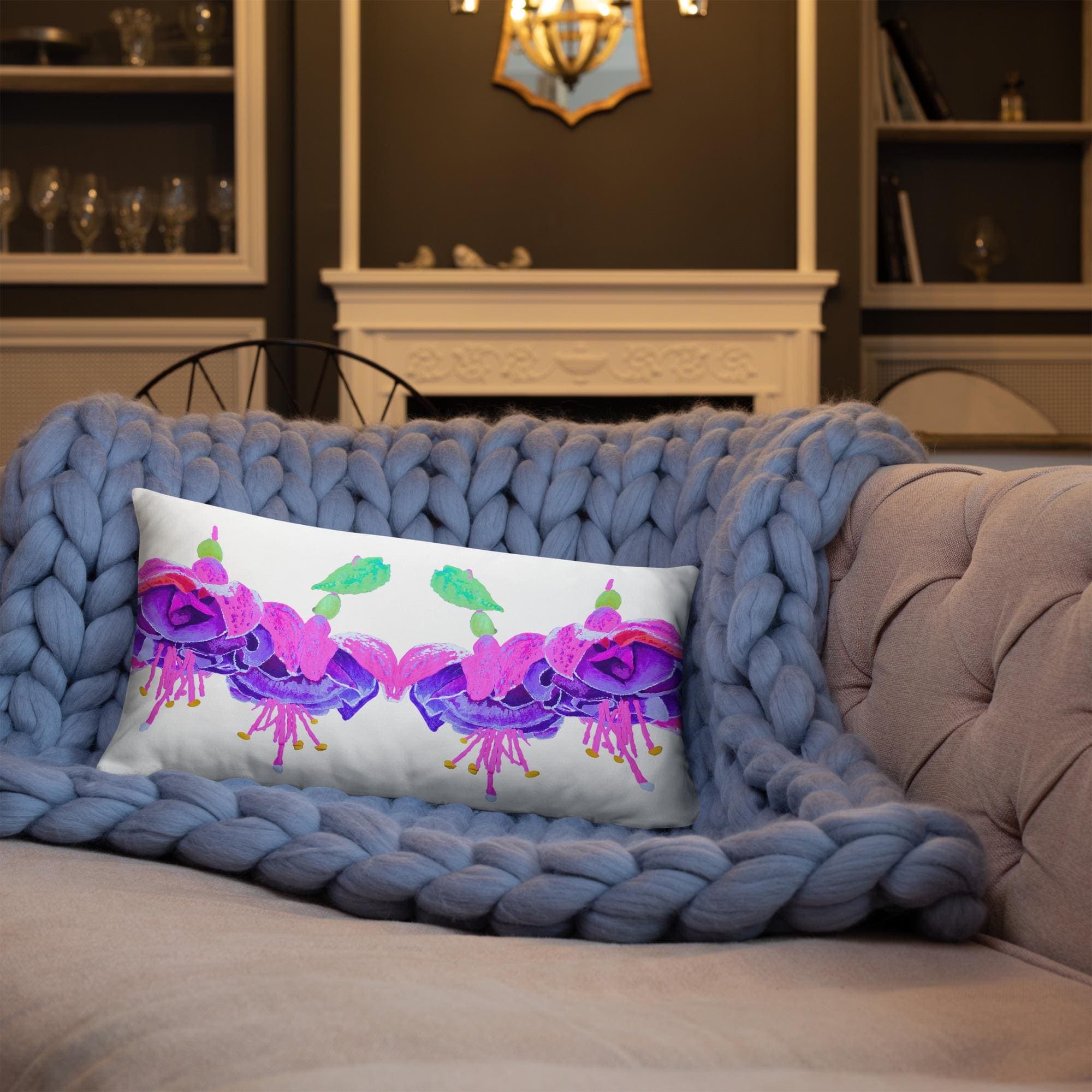 Fuchsia Floral Modern Lumbar Pillow, Colorful Spring Botanical Throw Pillow, Small Bolster Pillow