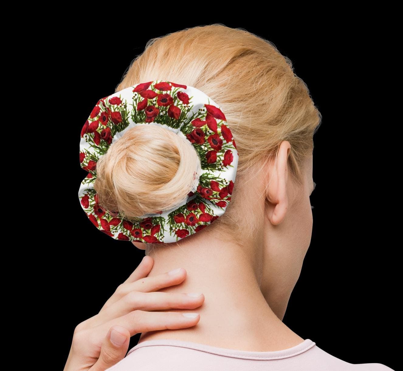 Red Poppies Recycled Scrunchie: Bow Ponytail Wrap