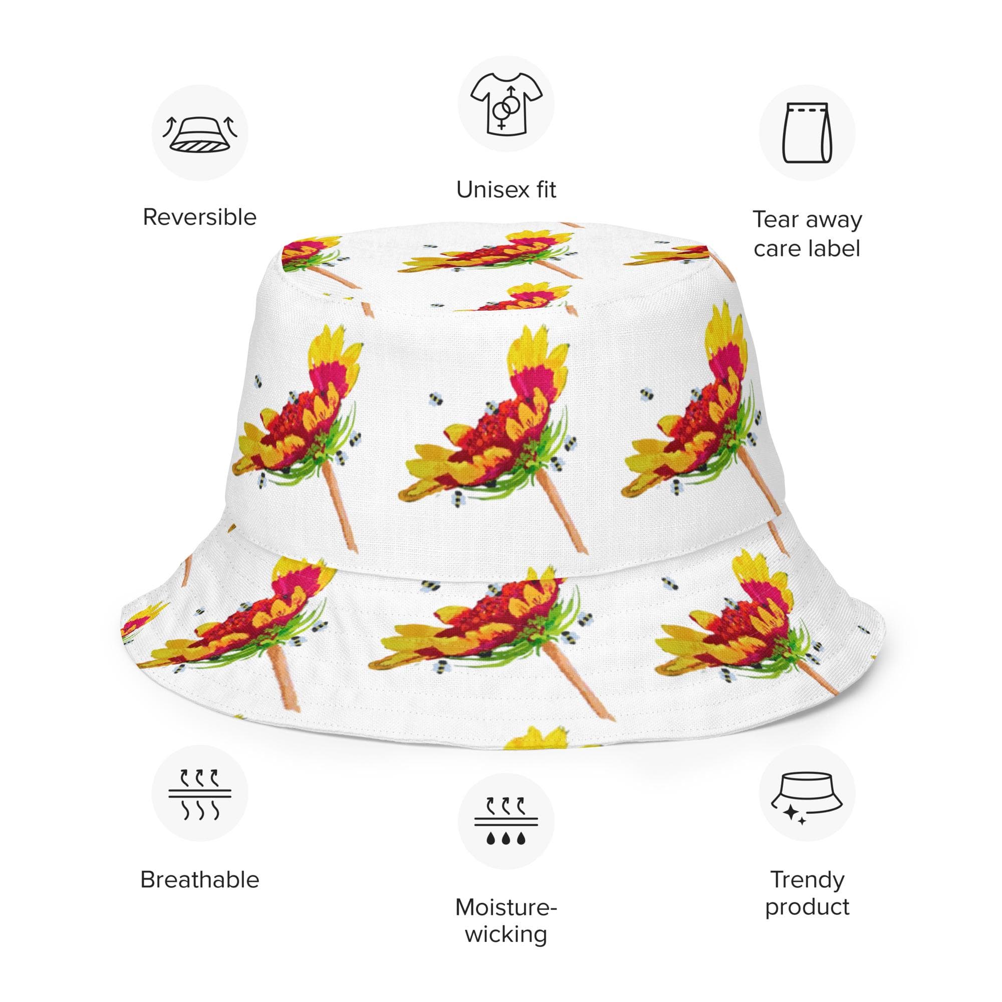 Flower Power Reversible Bucket Hat, Wide Brim Ruffle Hat, Cool Black Bucket Hat, Gardening Hat