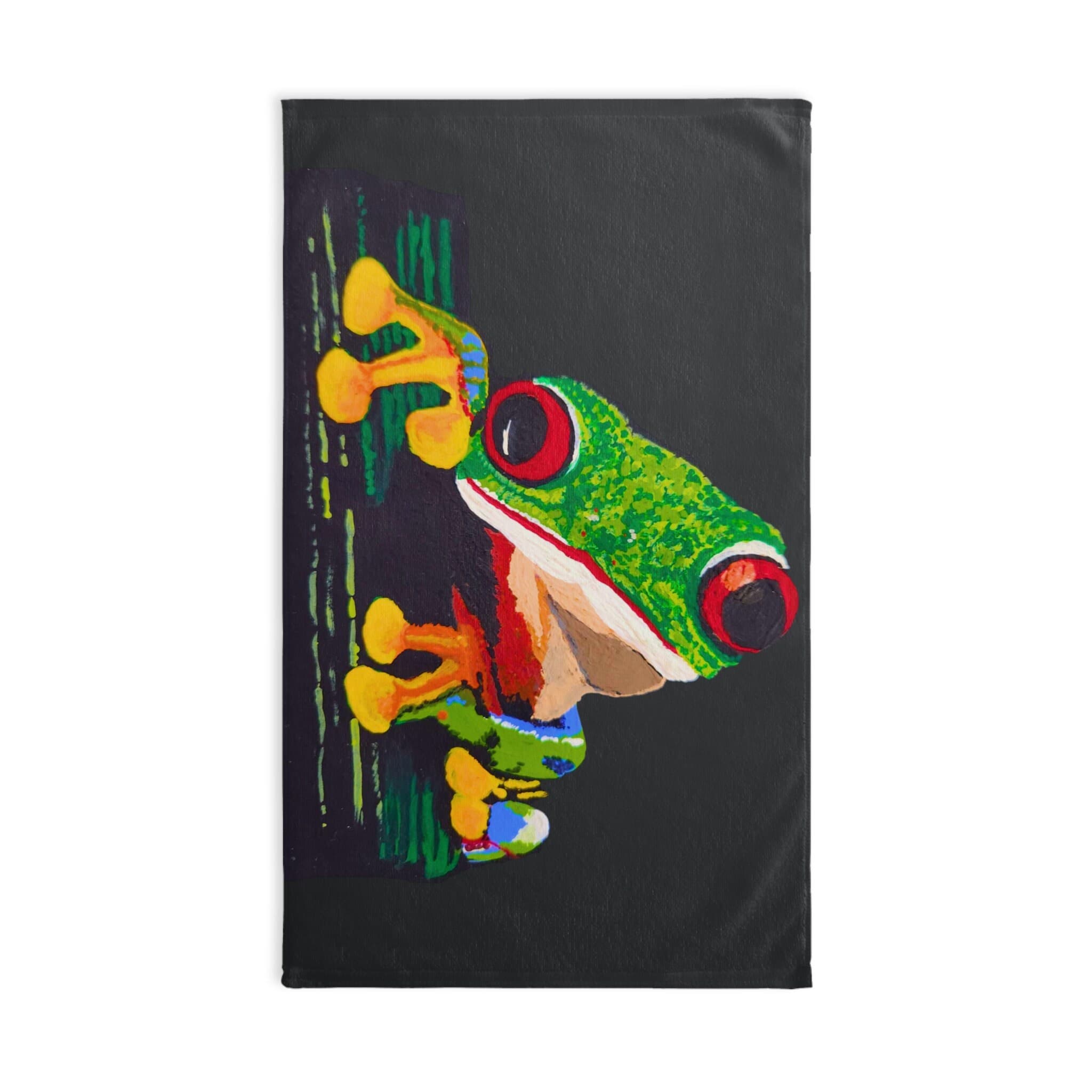 Tree Frog Hand Towel, Nature Inspired Modern Art Hand Towel, Colorful Black Green Bathroom Decor - image 3