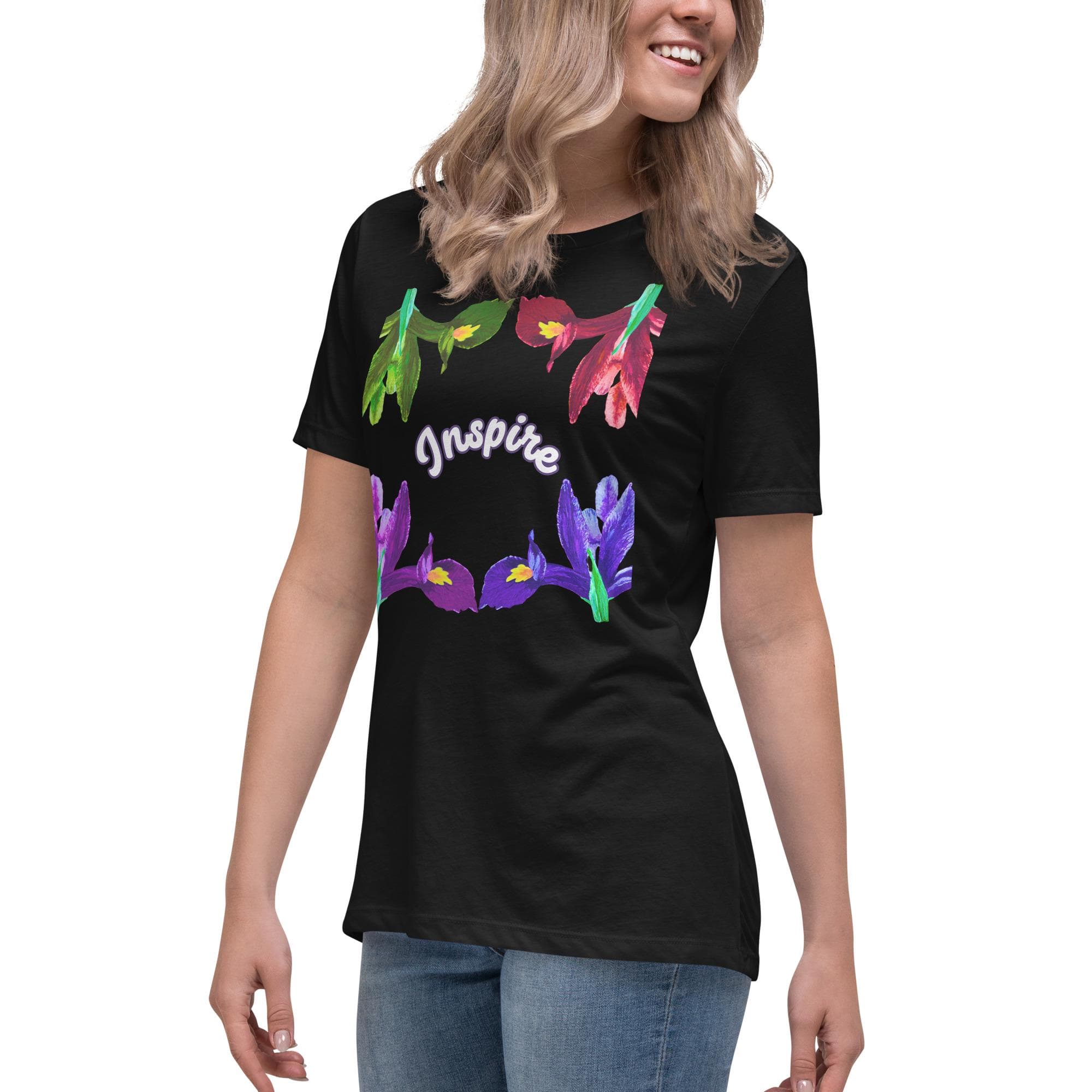 Inspired Iris Women's Relaxed T-Shirt, Casual Tops, Floral Inspiration, Cotton T-shirt