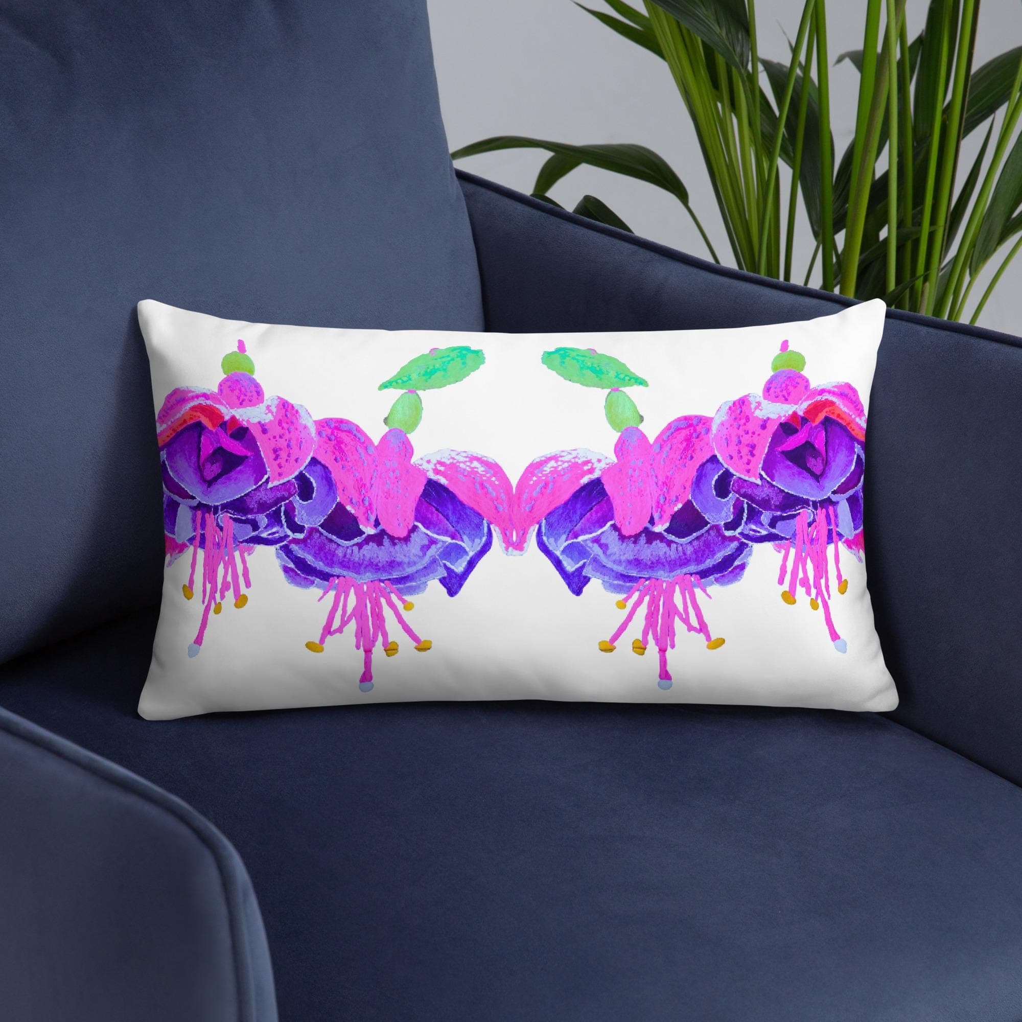 Fuchsia Floral Lumbar Pillow: Modern Botanical Throw Pillow