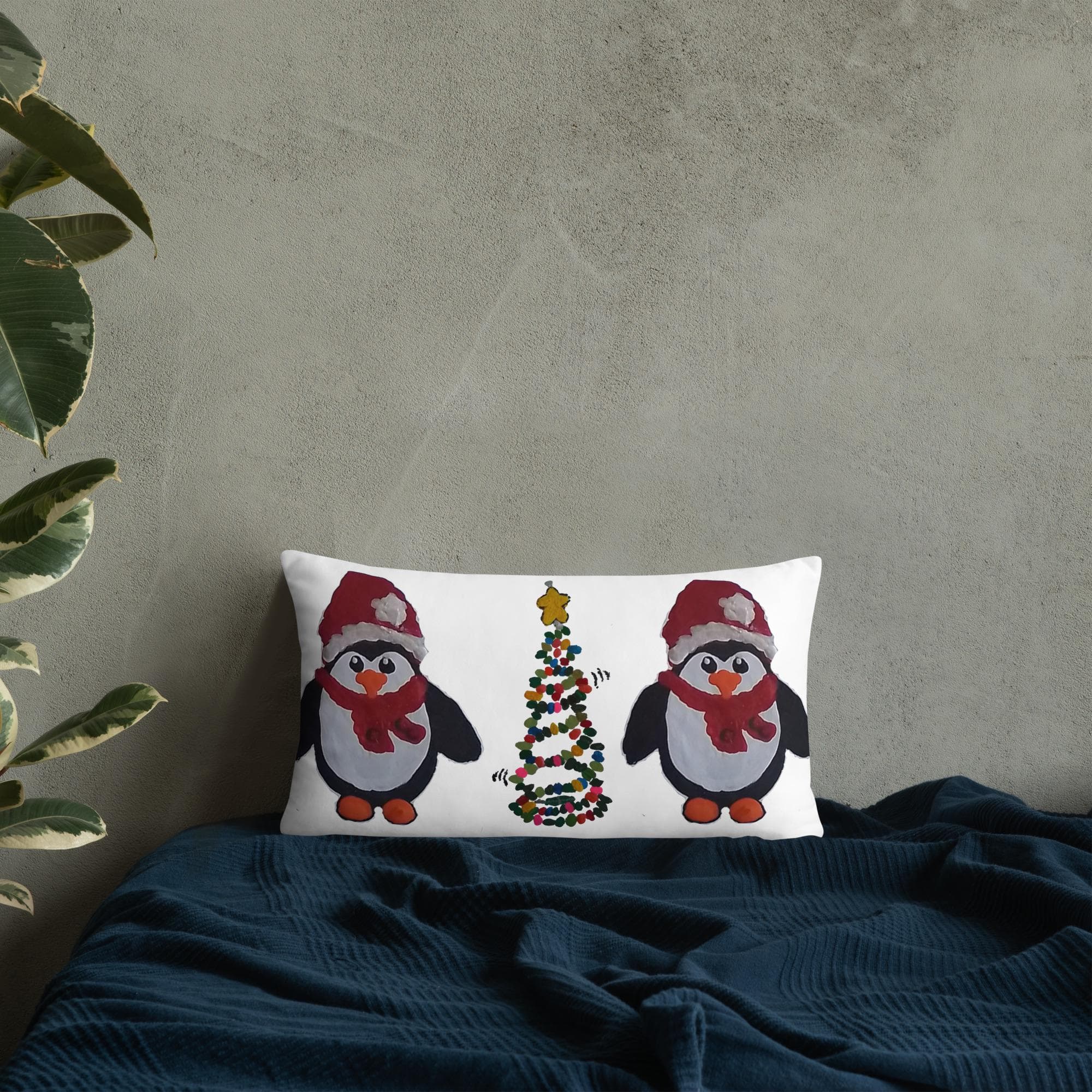 Christmas Penguin Throw Pillow, Holiday Decor, Festive Lumbar Pillow