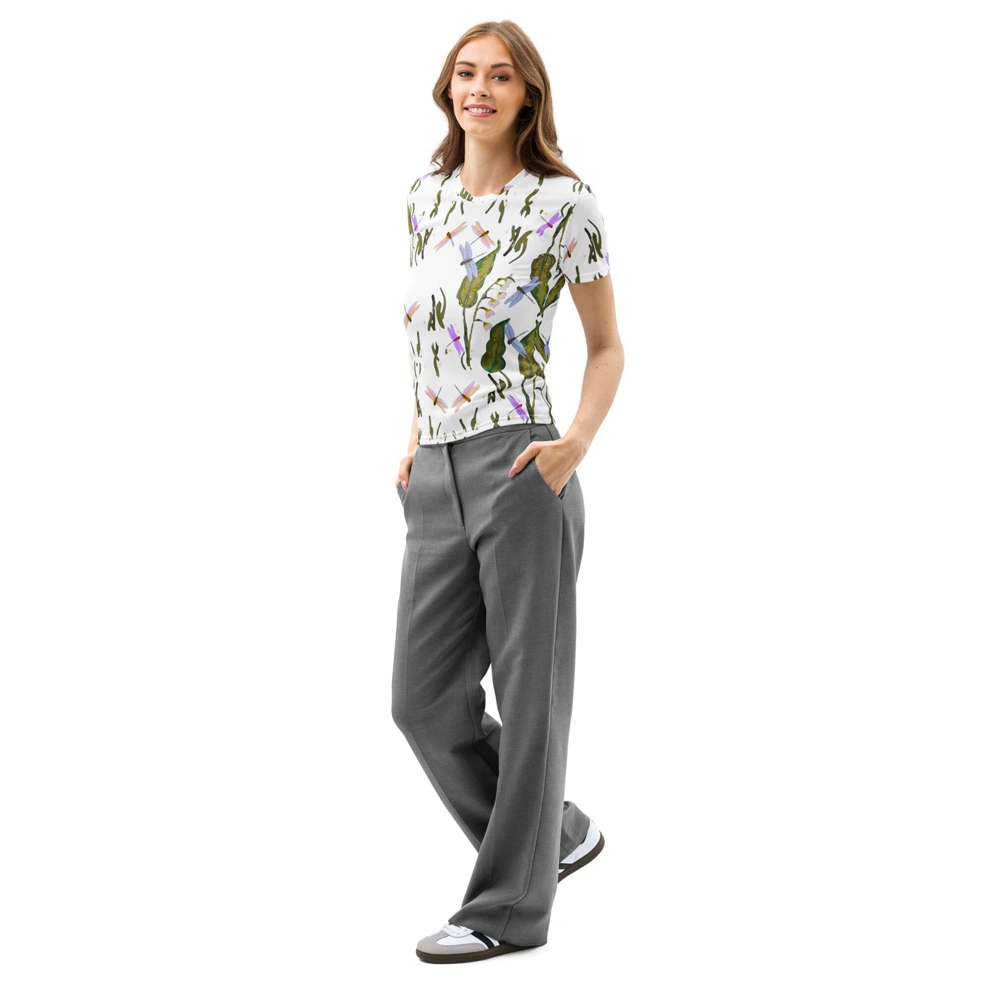 Dragonfly Lovers AOP T-shirt, Spring Vibes, Flower Garden Shirt, Unisex Floral Shirt