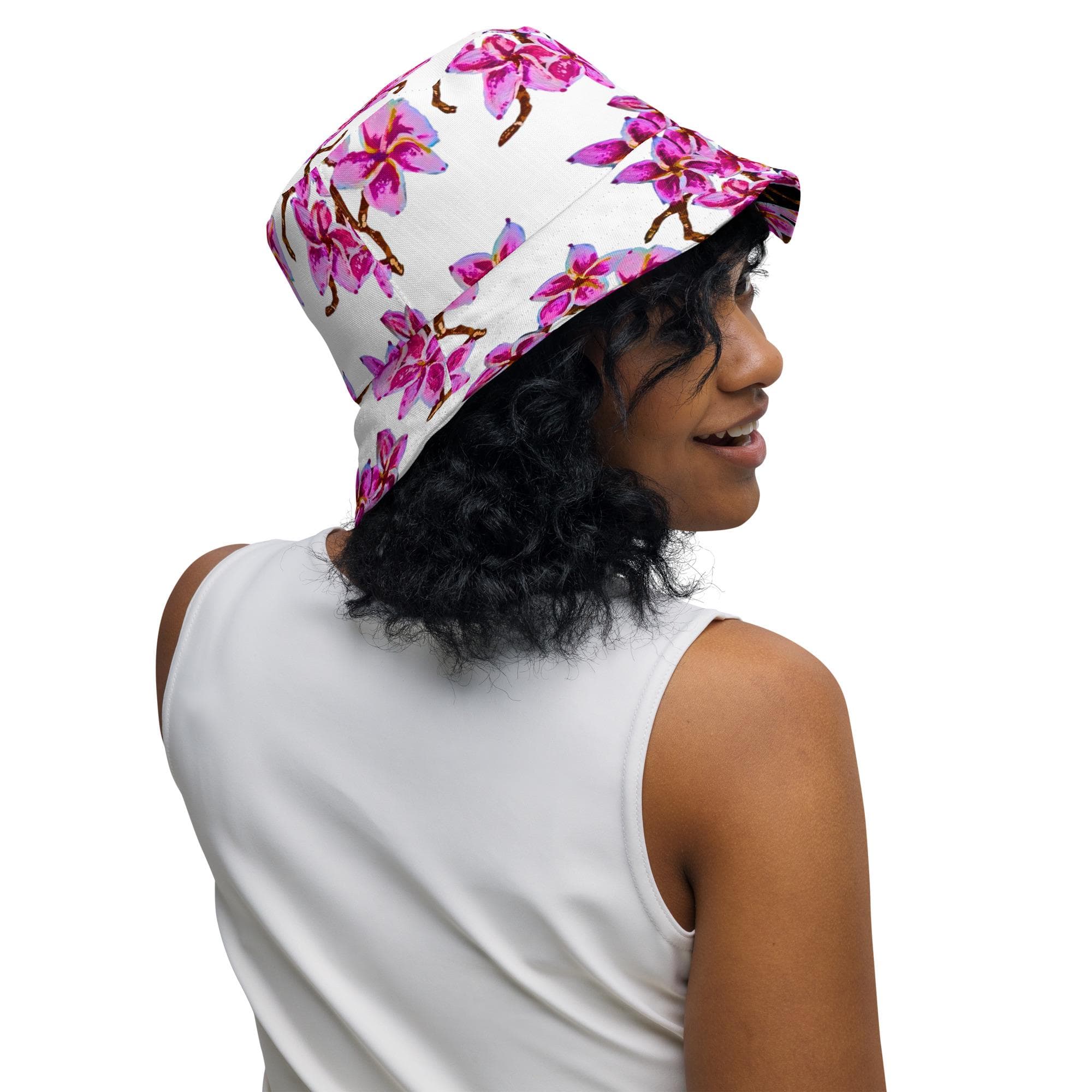 Reversible Cherry Blossom Bucket Hat: Floral Botanical Sun Hat
