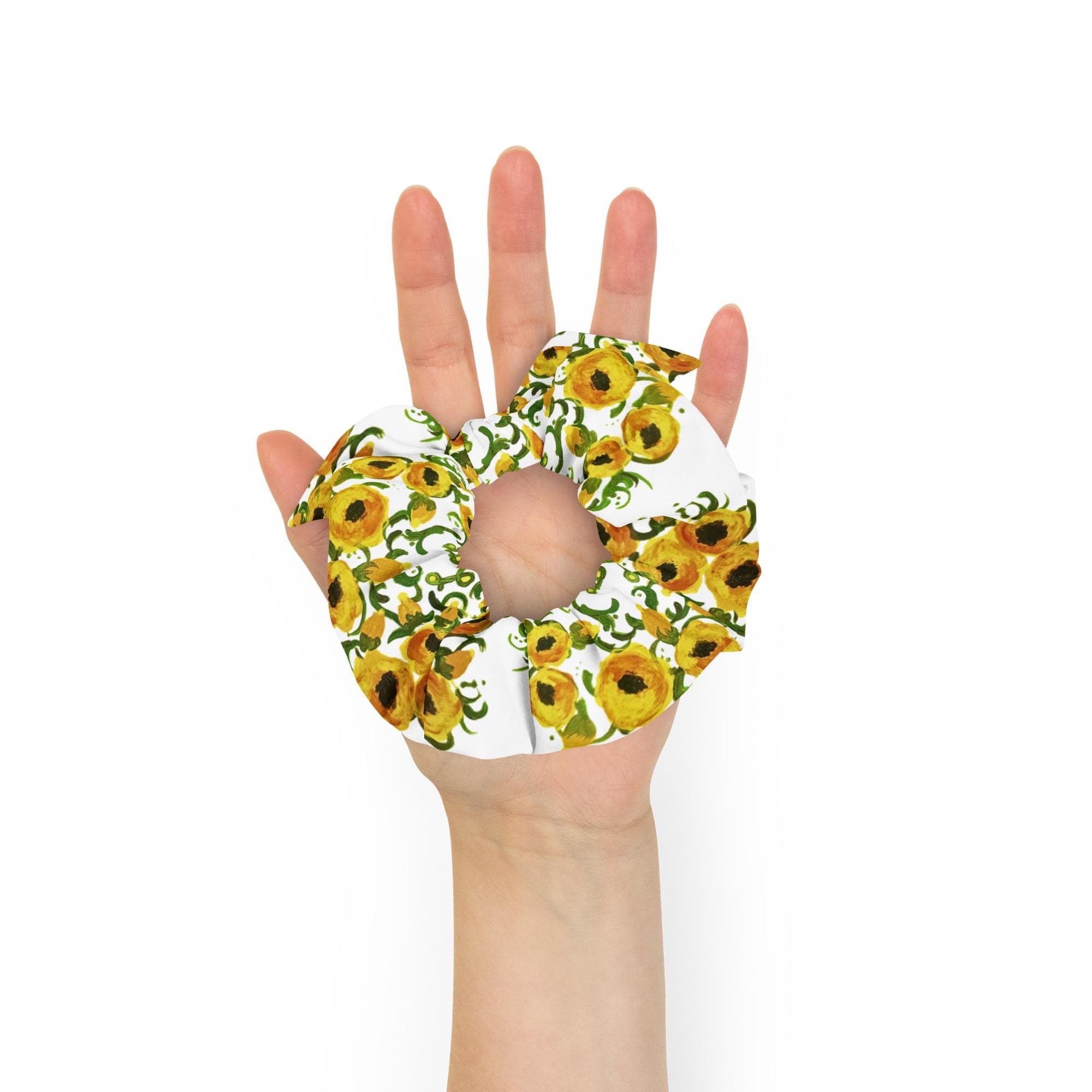 Yellow Love Recycled Bow Scrunchie, Bright Oversized Ponytail Holder, Cute Girls Hair Tie