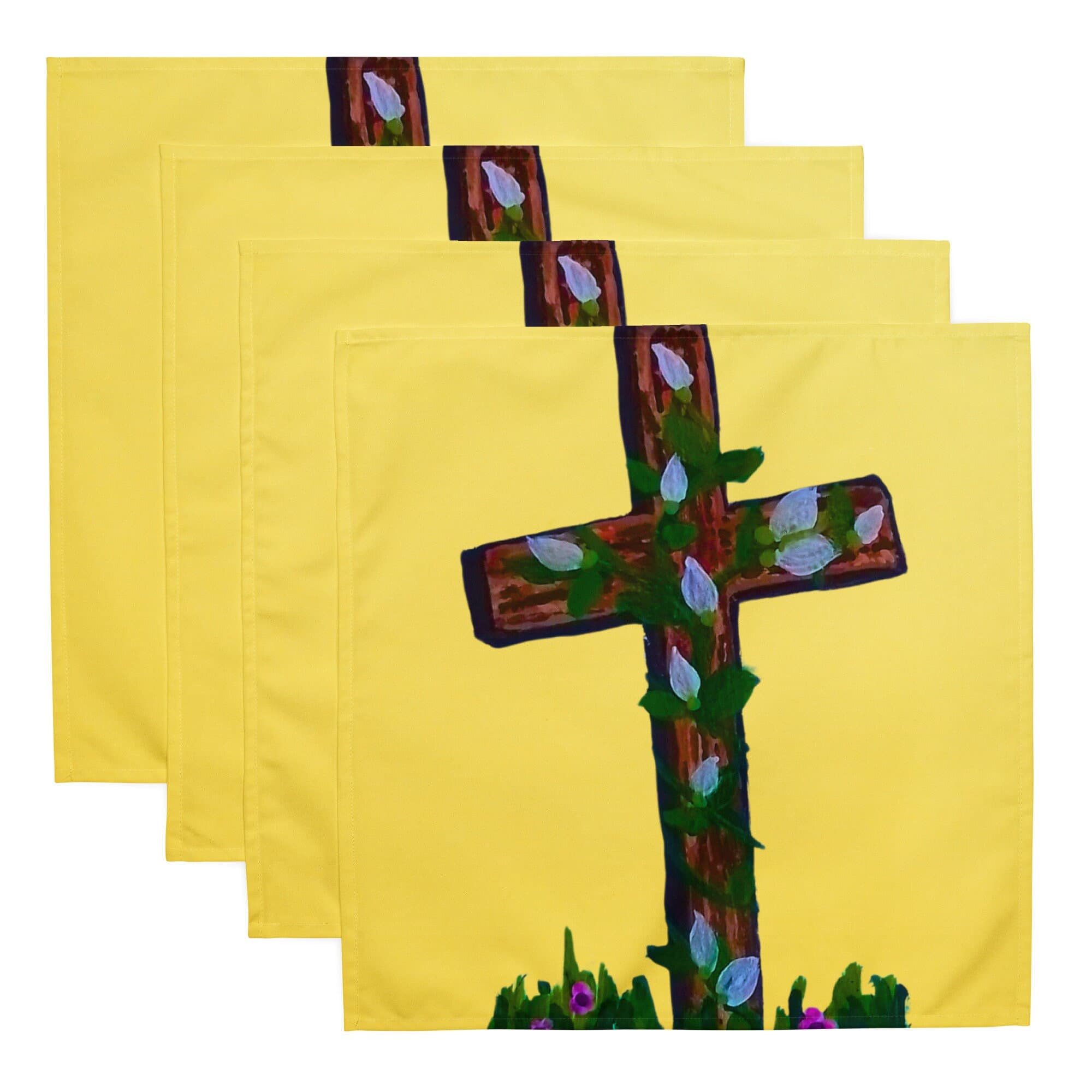 Easter Cross Cloth Napkin Set of 4, Spring Housewears, Holiday Decor, Colorful Design