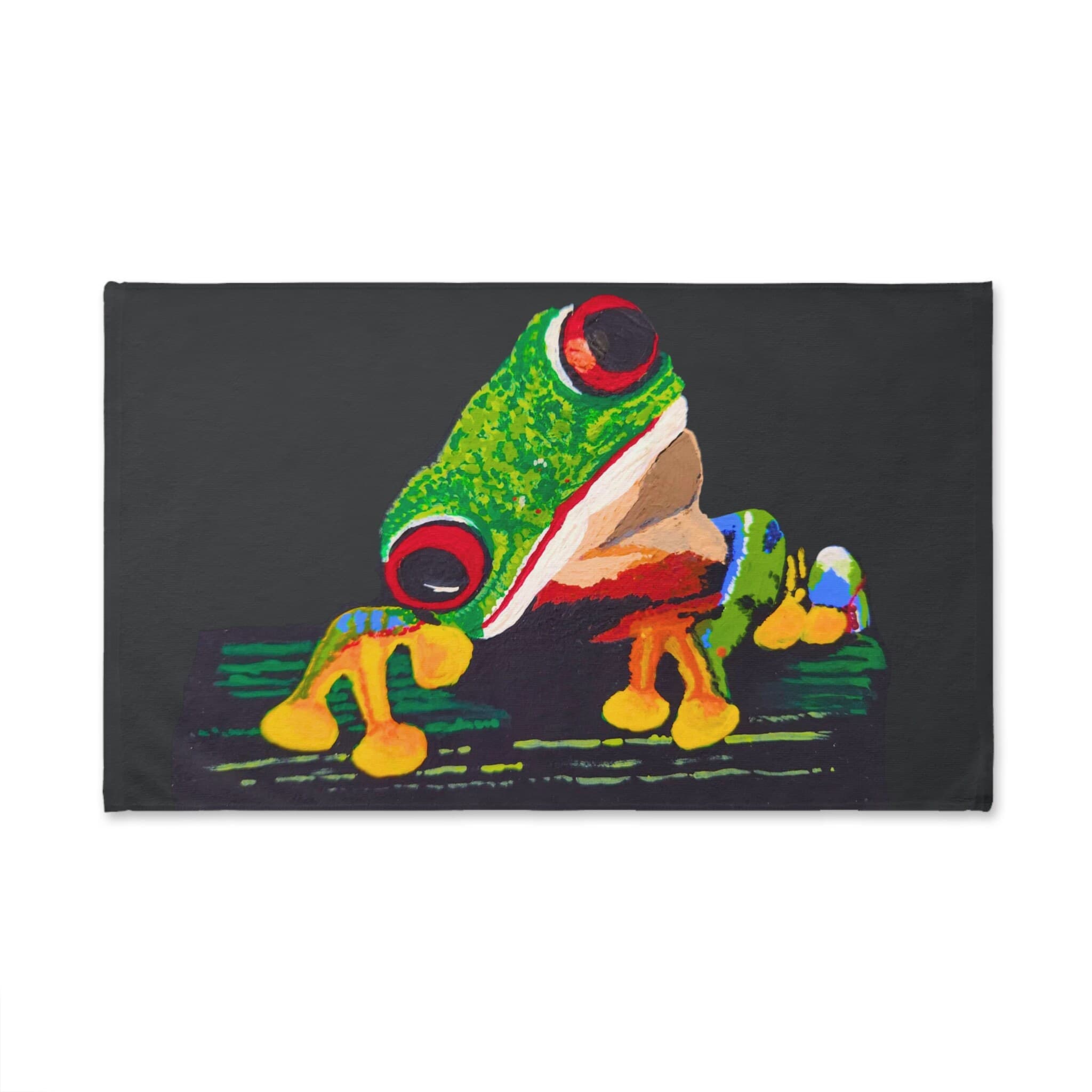Tree Frog Hand Towel, Nature Inspired Modern Art Hand Towel, Colorful Black Green Bathroom Decor - image 4