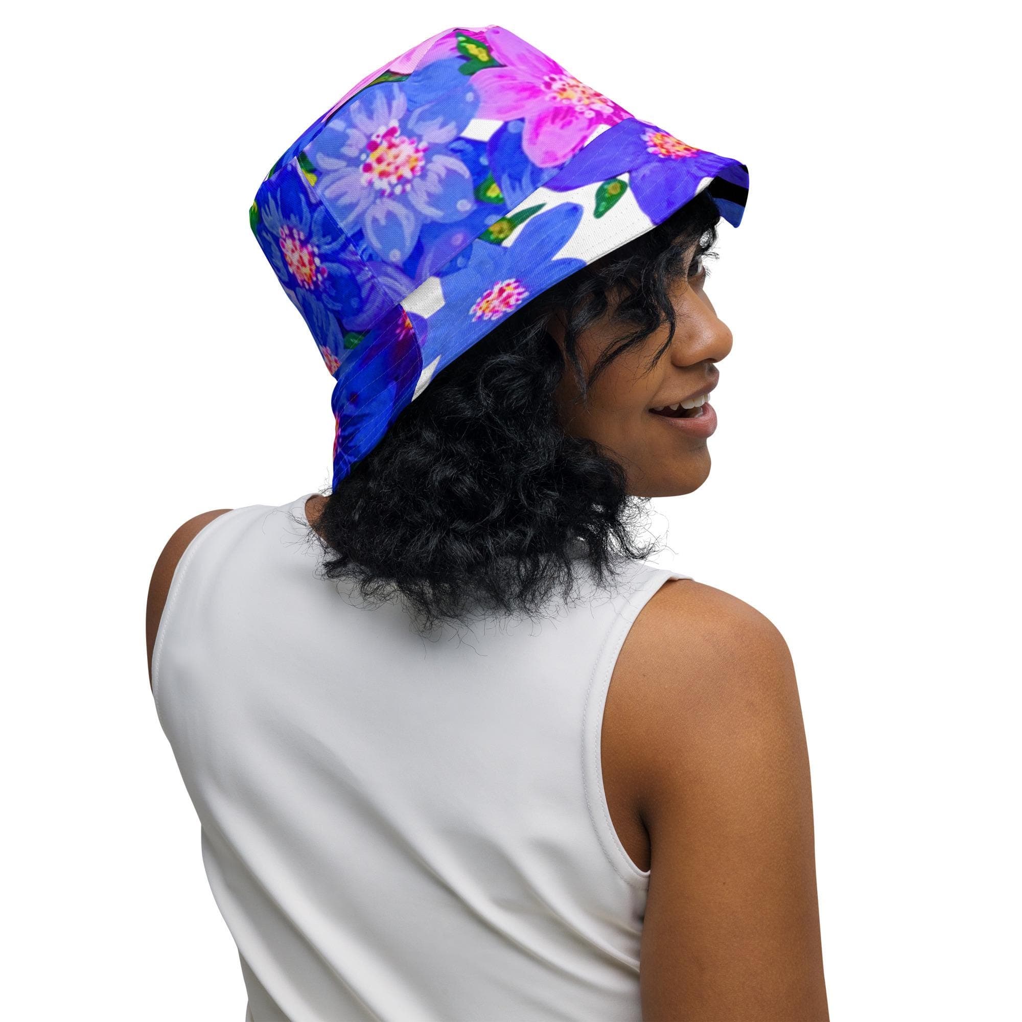 Blue Floral Reversible Gardening Hat, Cool Golf Hat, Spring Wide Brim Bucket Hat, Cloche Hat, Women's Fishing Hat