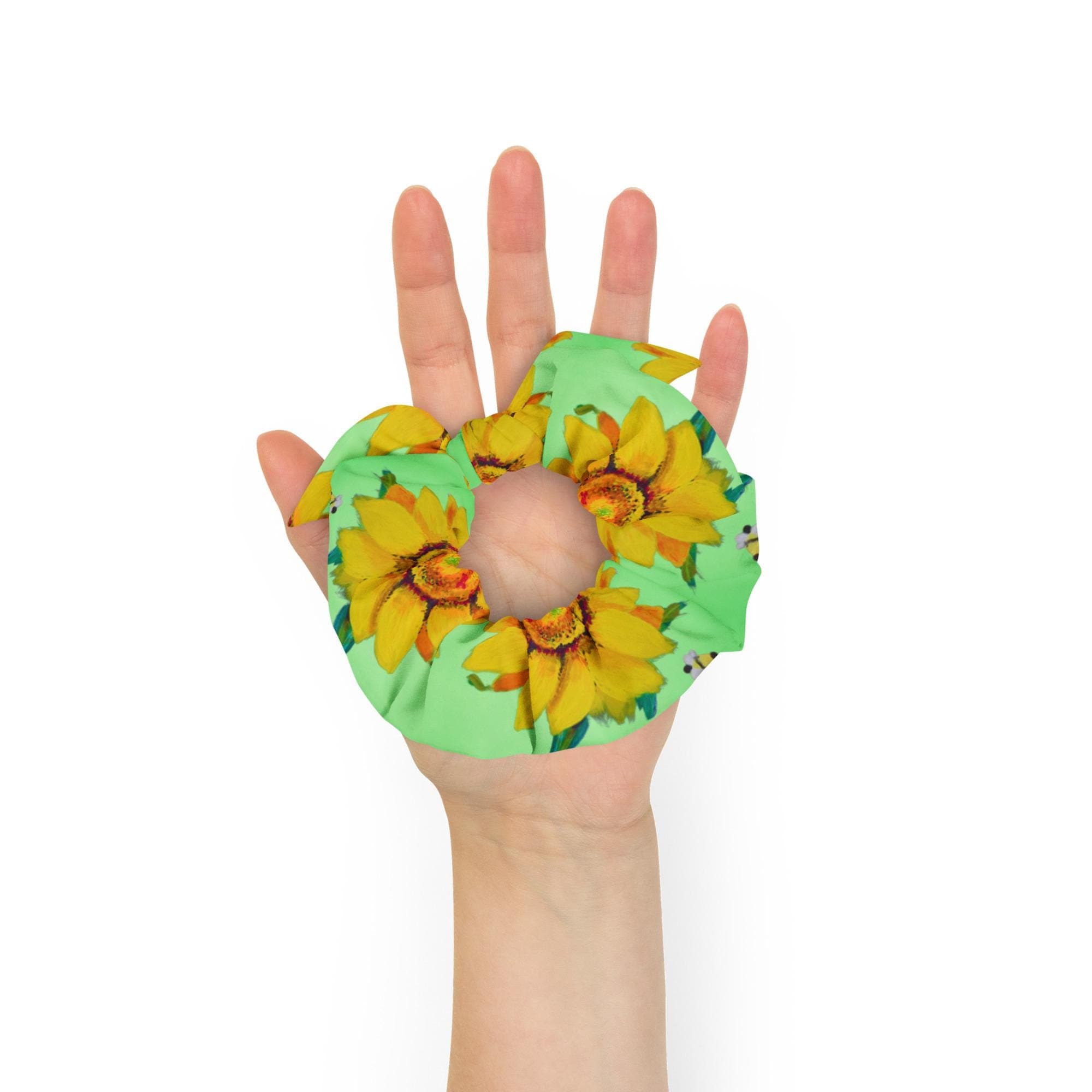 Sunflower Ponytail Holder, Large Recycled Bow Scrunchie, Women's Bright Hair Tie