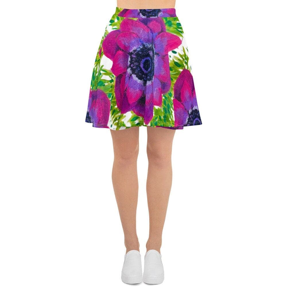 Bright Pink Floral Skater Skirt: Elastic Waist, Knee Length