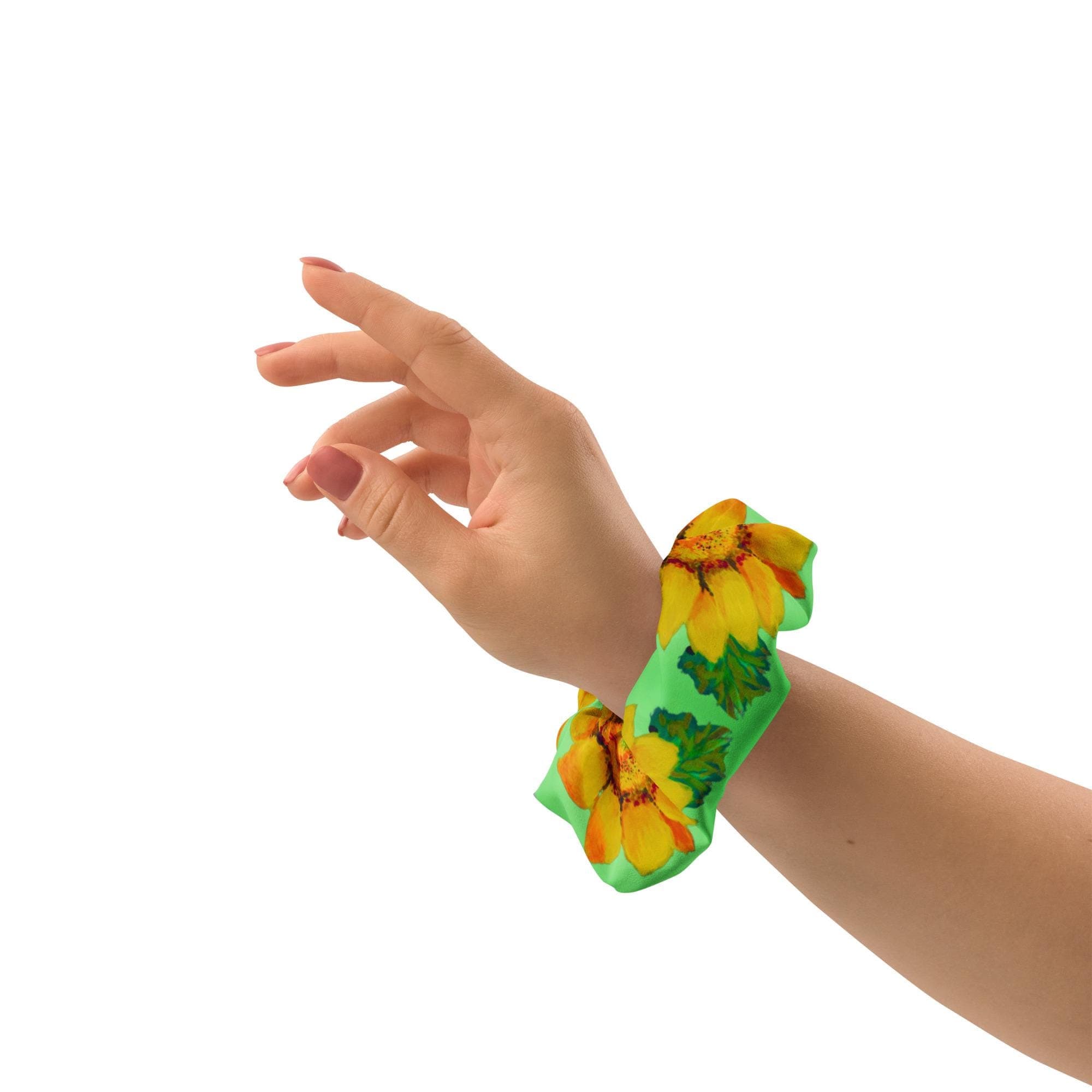 Sunflower Ponytail Holder, Large Recycled Bow Scrunchie, Women's Bright Hair Tie