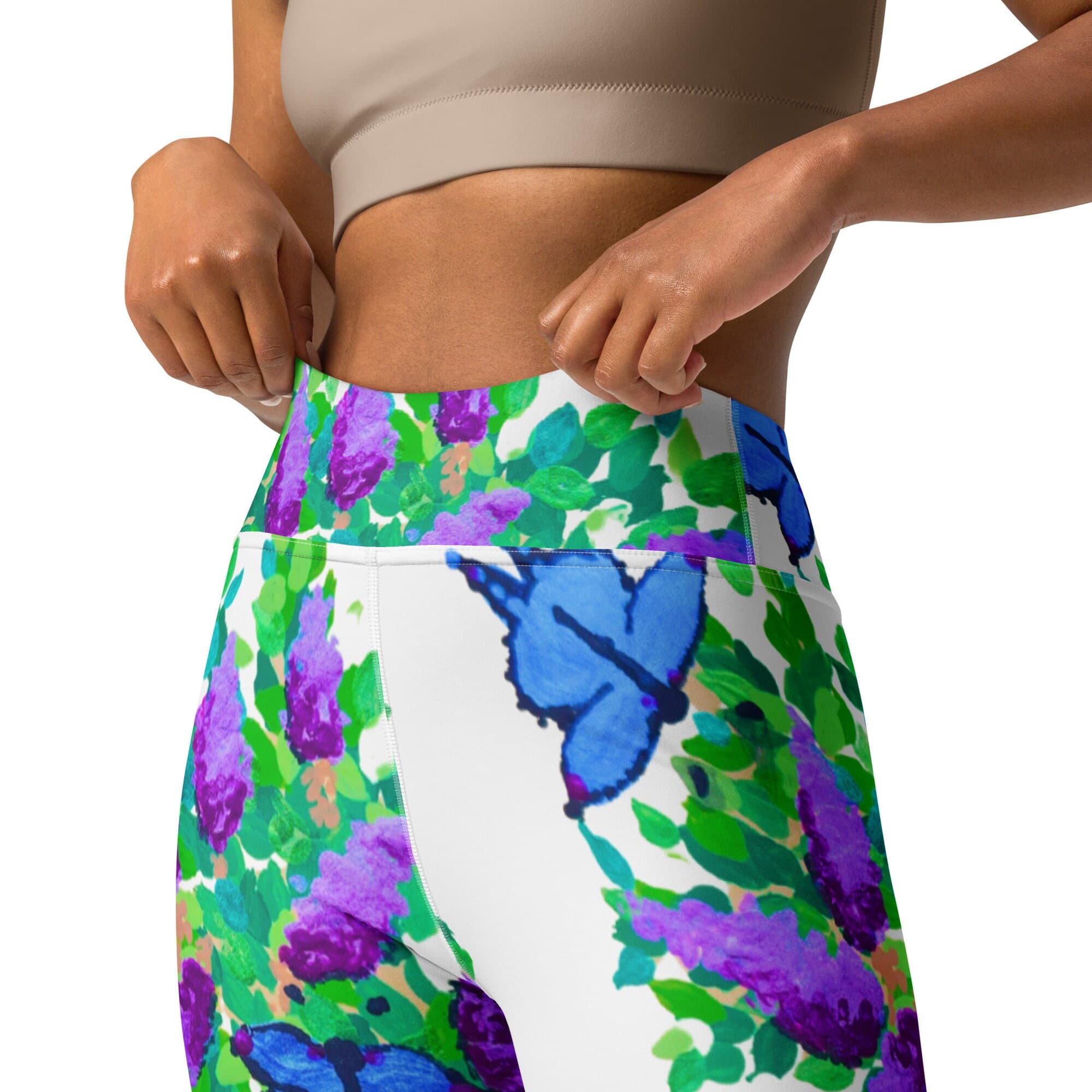 Blue Butterfly Floral Yoga Leggings,fitness leggings,workout leggings,high waist leggings,tummy control,spandex leggings,colorful leggings