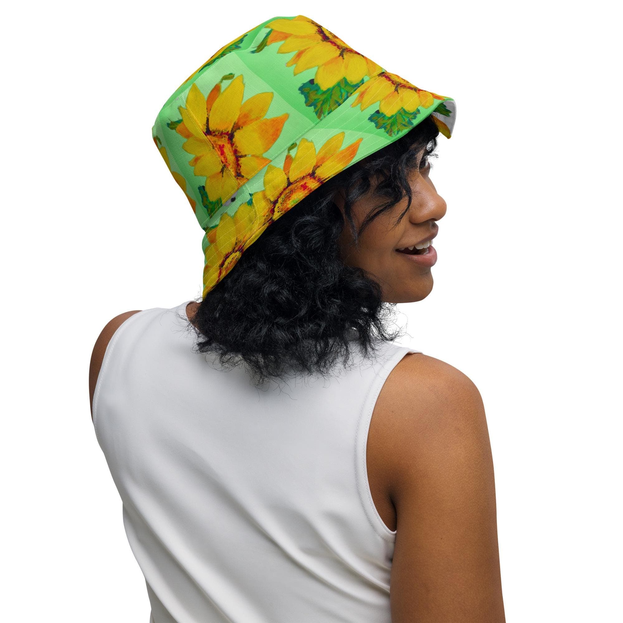 Sunflower Reversible Wide Brim Hat, Spring Gardening Hat, Bucket Hat for Women