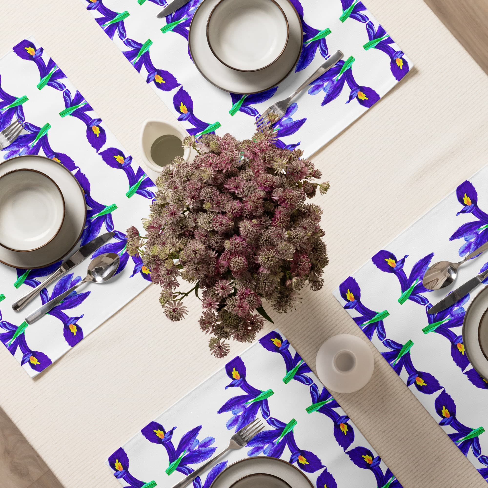 Iris Flower Placemat Set of 4, Perfect for Weddings or Family Dinners, Activity Placemats, Water Resistant