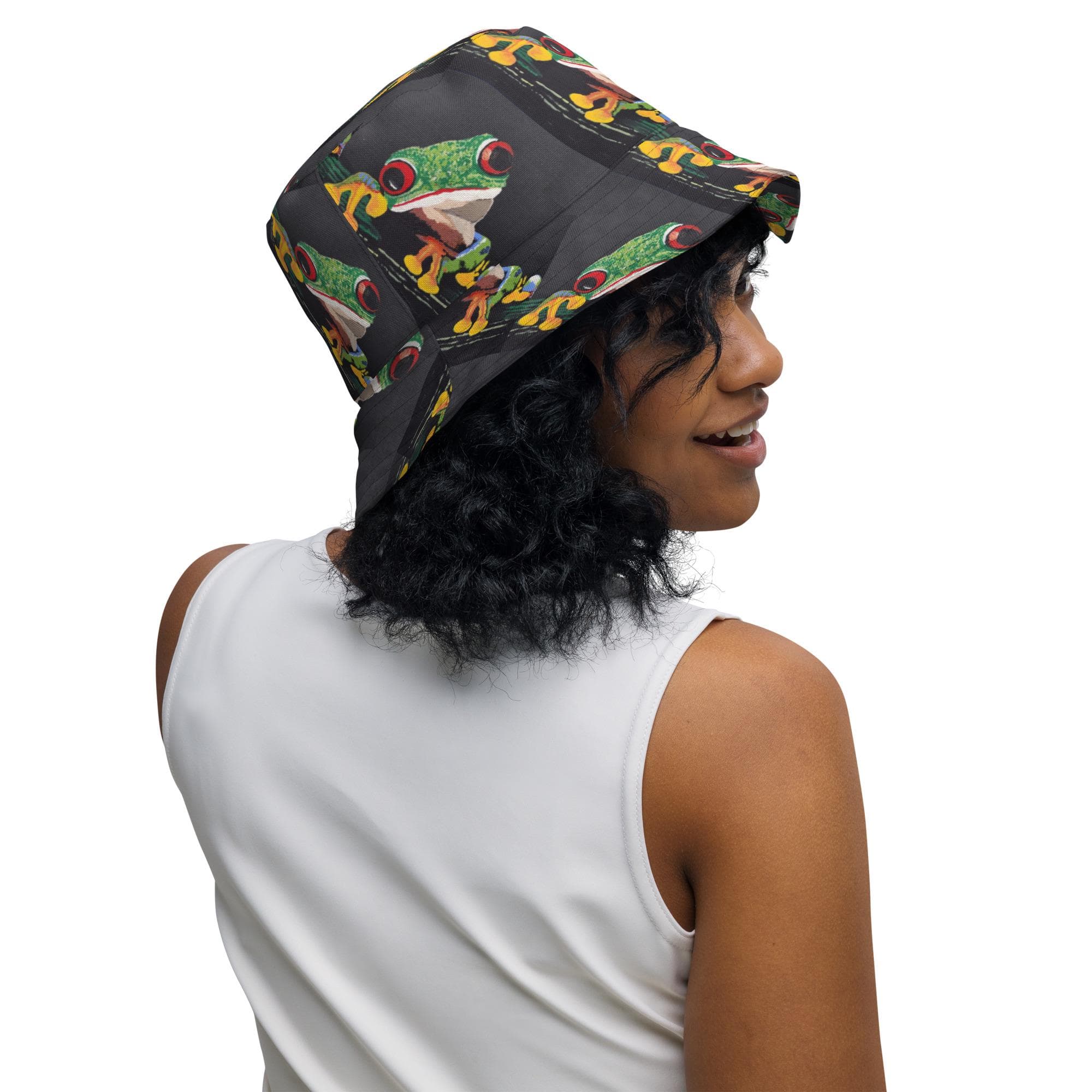 Reversible Bucket Hat: Psychedelic Tree Fog Design, Hiking Accessory