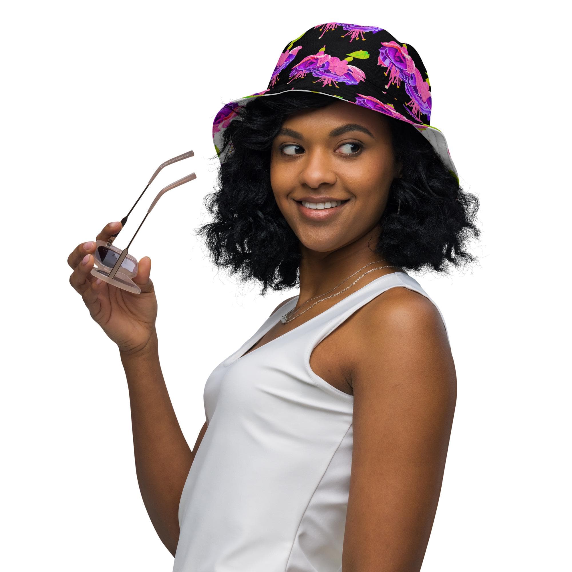 Fuchsia Flower Gardening Bucket Hat, Reversible Design Wide Brim Hat, Colorful Casual Everyday Wear, Hiking Hat