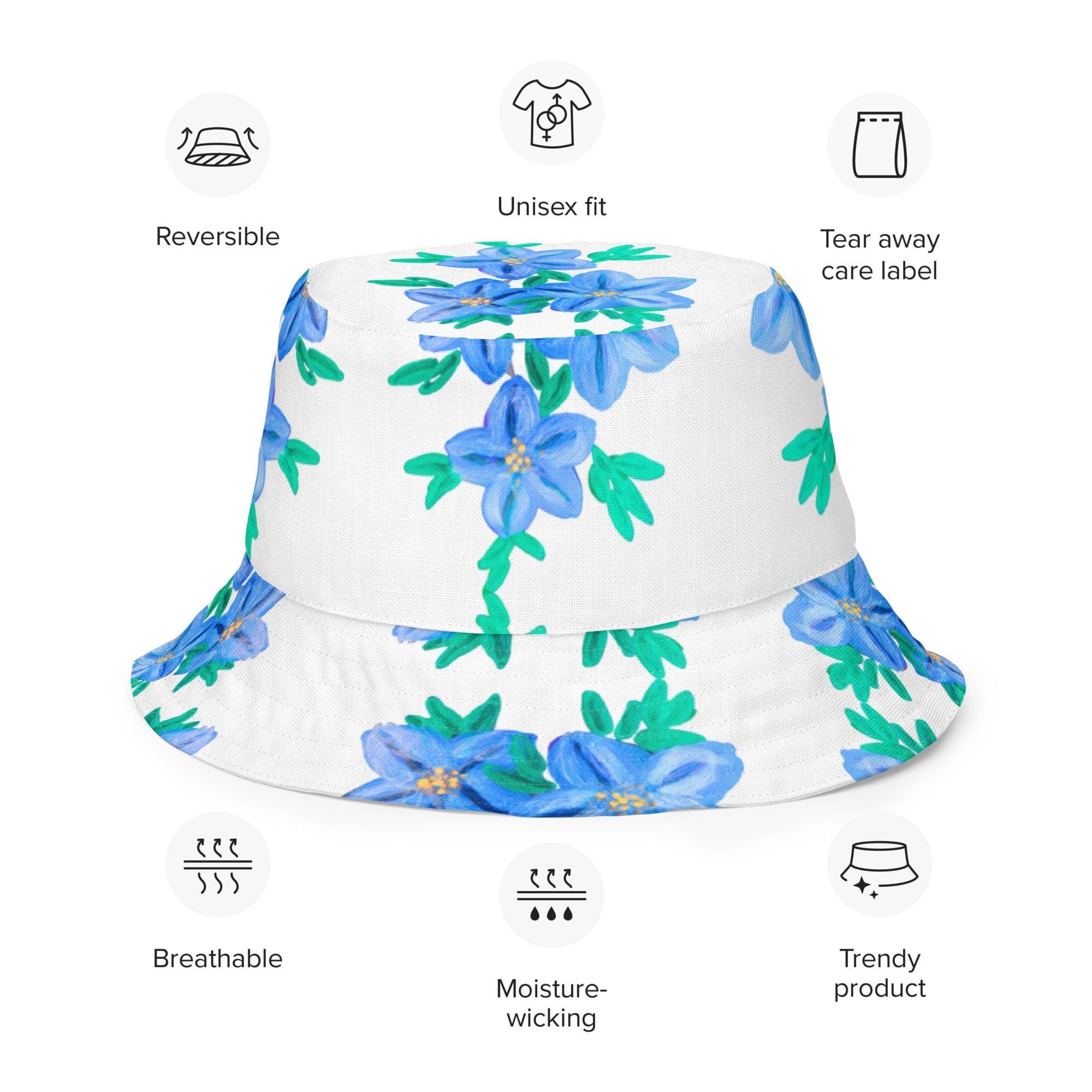 Forget Me Not Botanical Print Bucket Hat, Reversible Sun Hat, Vacation Hat, Spring Casual Everyday Wear