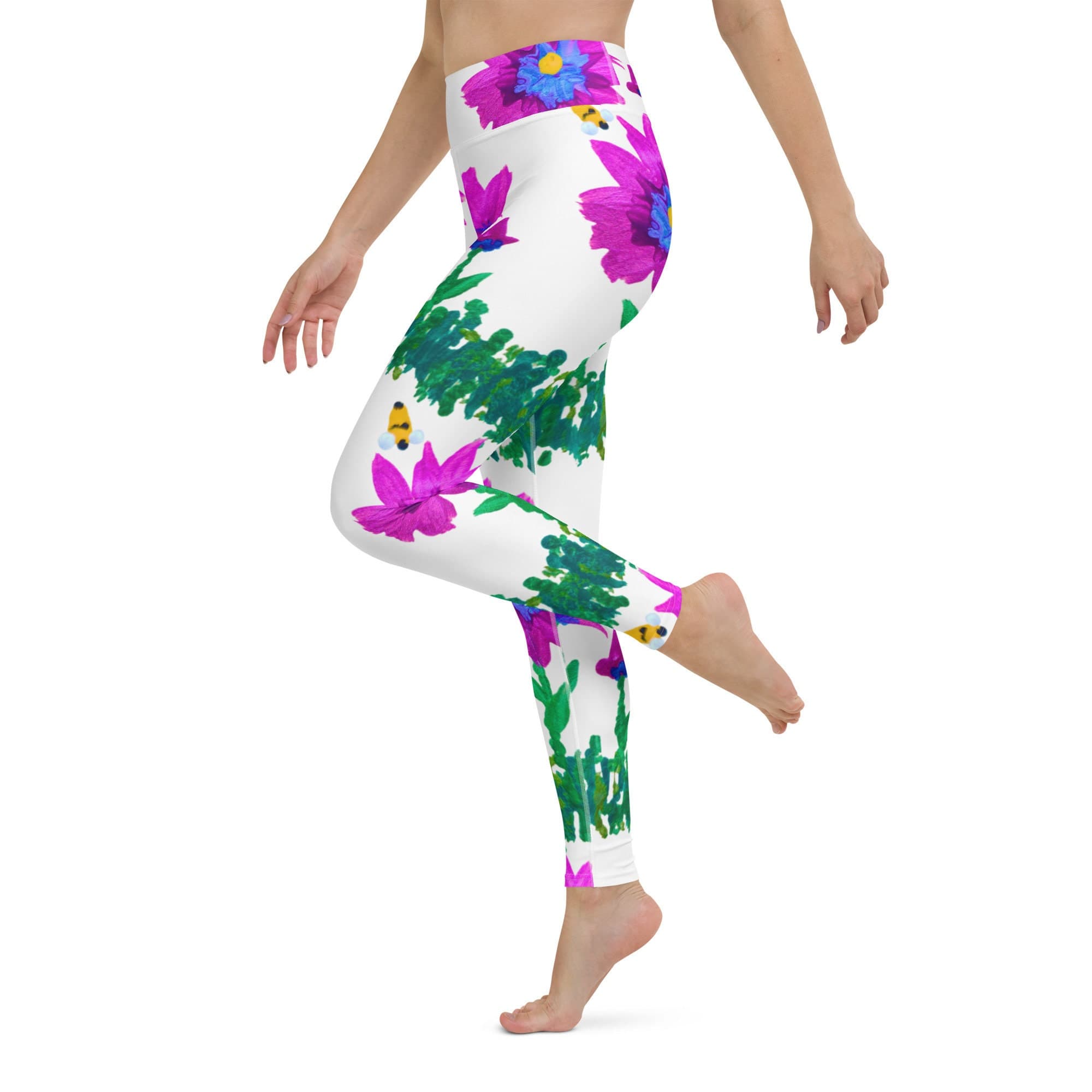 Pink and Blue Floral Yoga Leggings,high waist leggings,spandex leggings,workout leggings,fitness leggings,colorful leggings,plus size