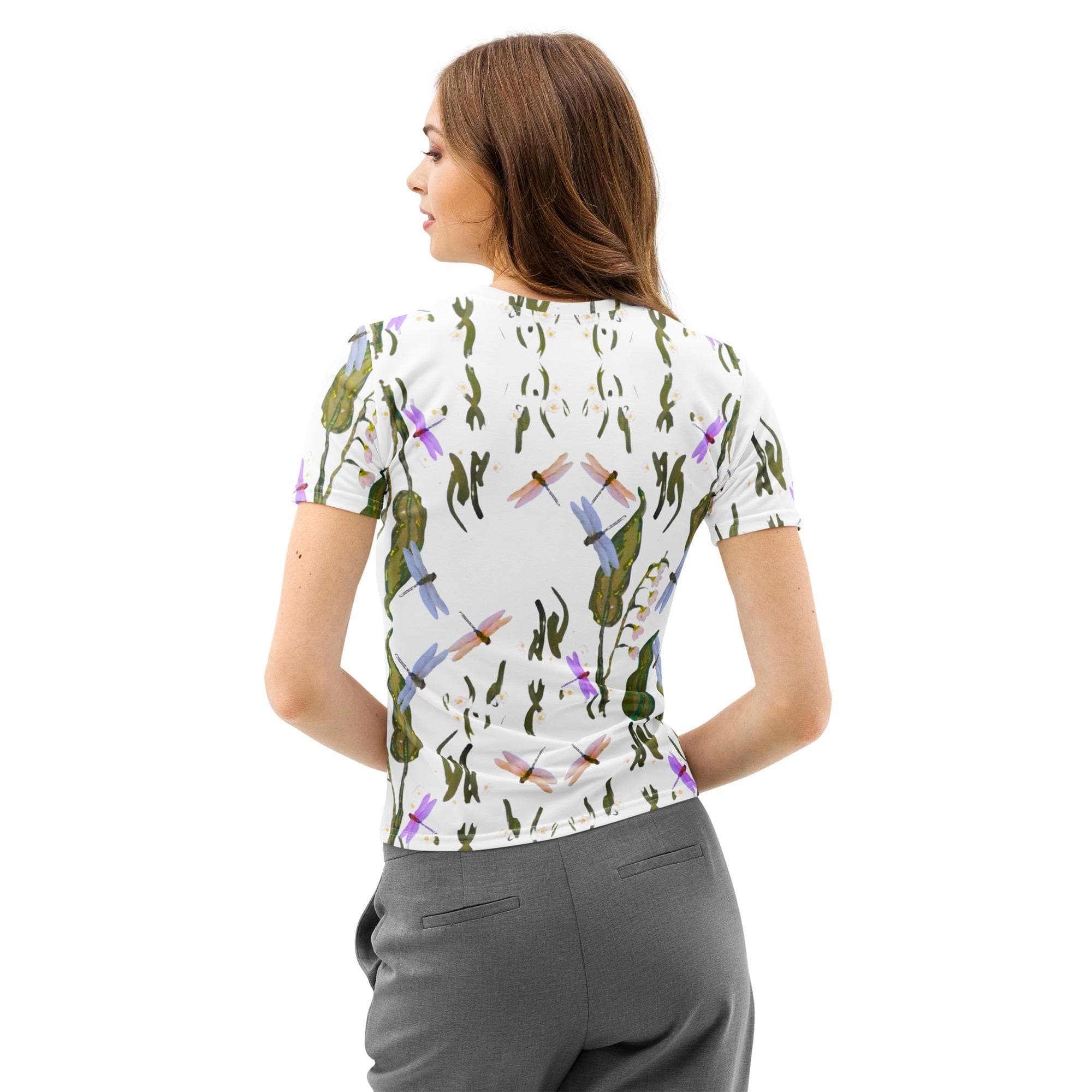 Dragonfly Lovers AOP T-shirt, Spring Vibes, Flower Garden Shirt, Unisex Floral Shirt