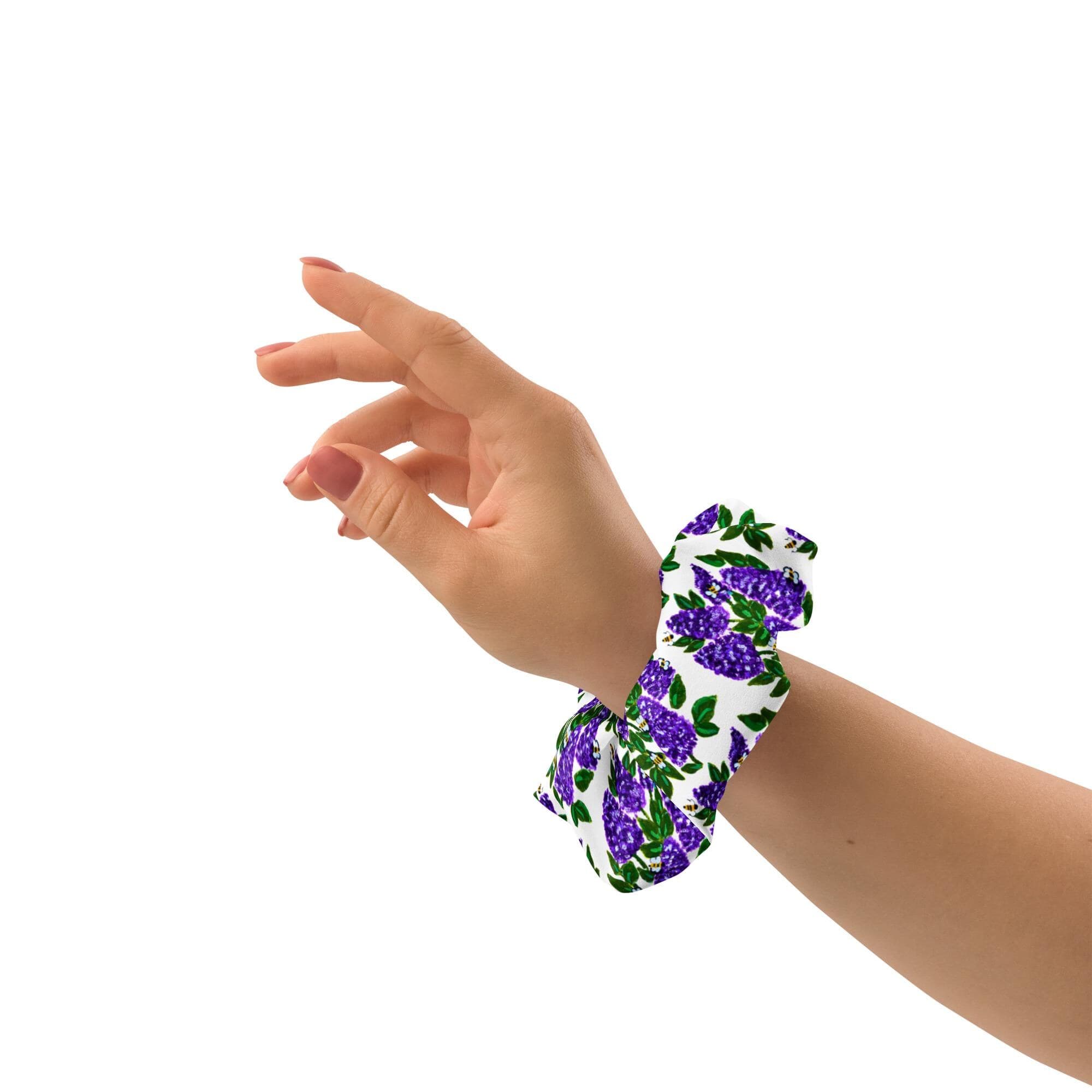 Lilac Floral Recycled Scrunchie, Oversized Ponytail Holder, Cute Bow Hairtie