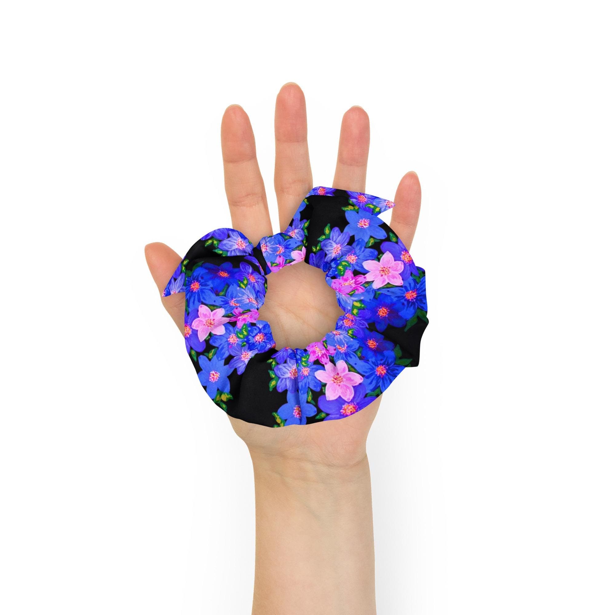 Pastel Floral Hair Tie, Cute Recycled Bow Scrunchie, Large Ponytail Holder, Girls Bright Hair Cuff