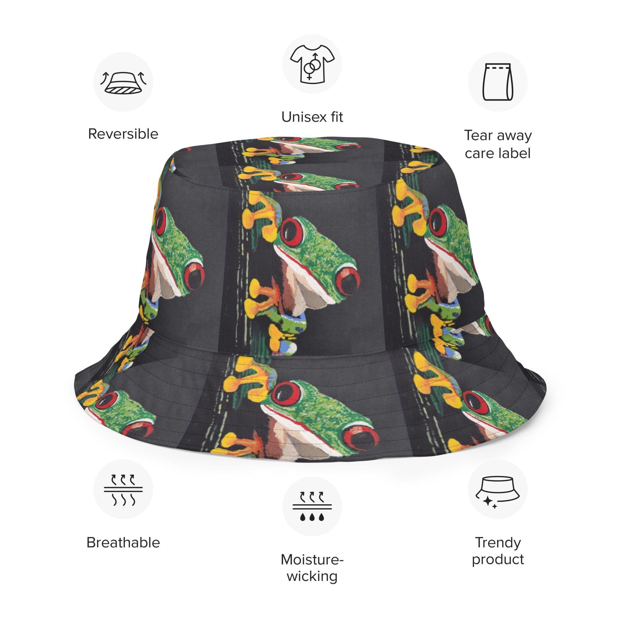 Tree Fog Lovers Reversible Bucket Hat, Psychedelic Black Bucket Hat, Cool Hiking Hat