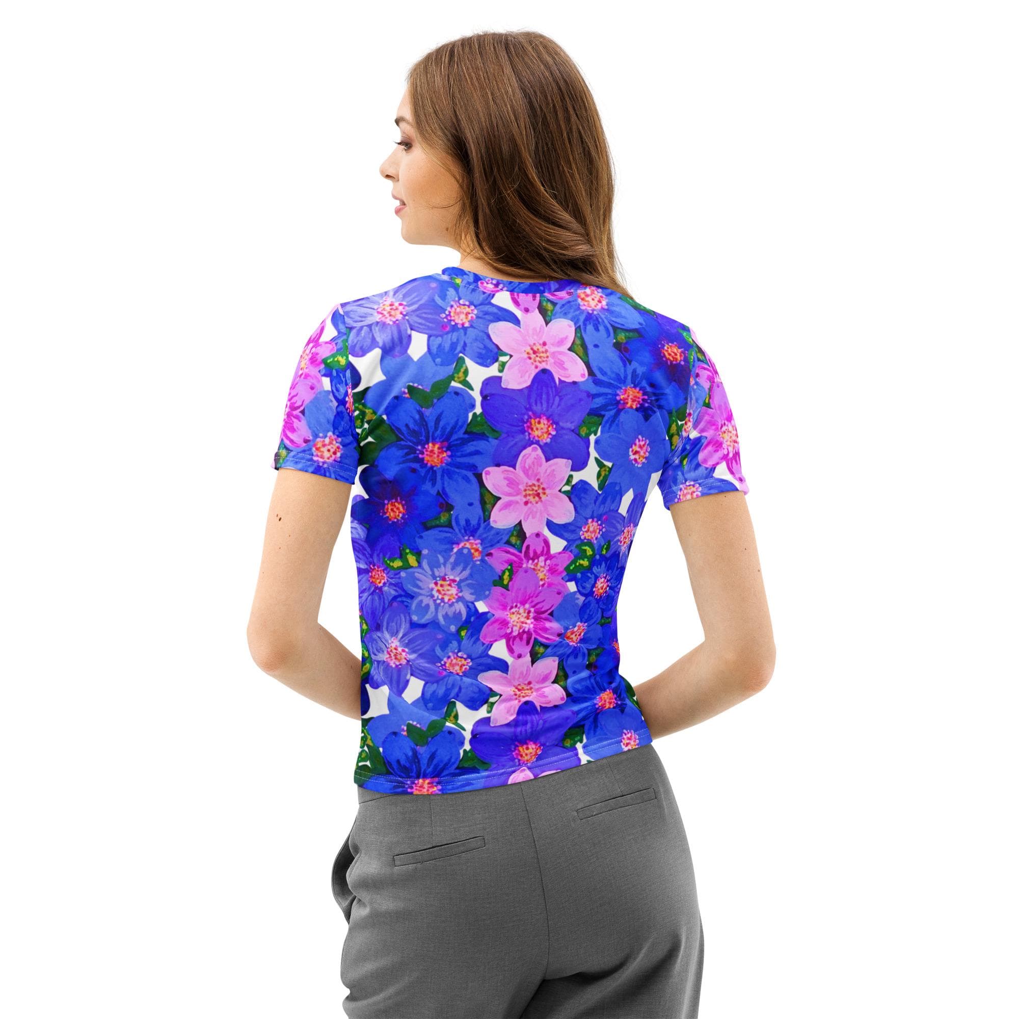 Pastel Blue and Pink Floral T-shirt, Comfy Wildflower Tee, Casual Spring Top