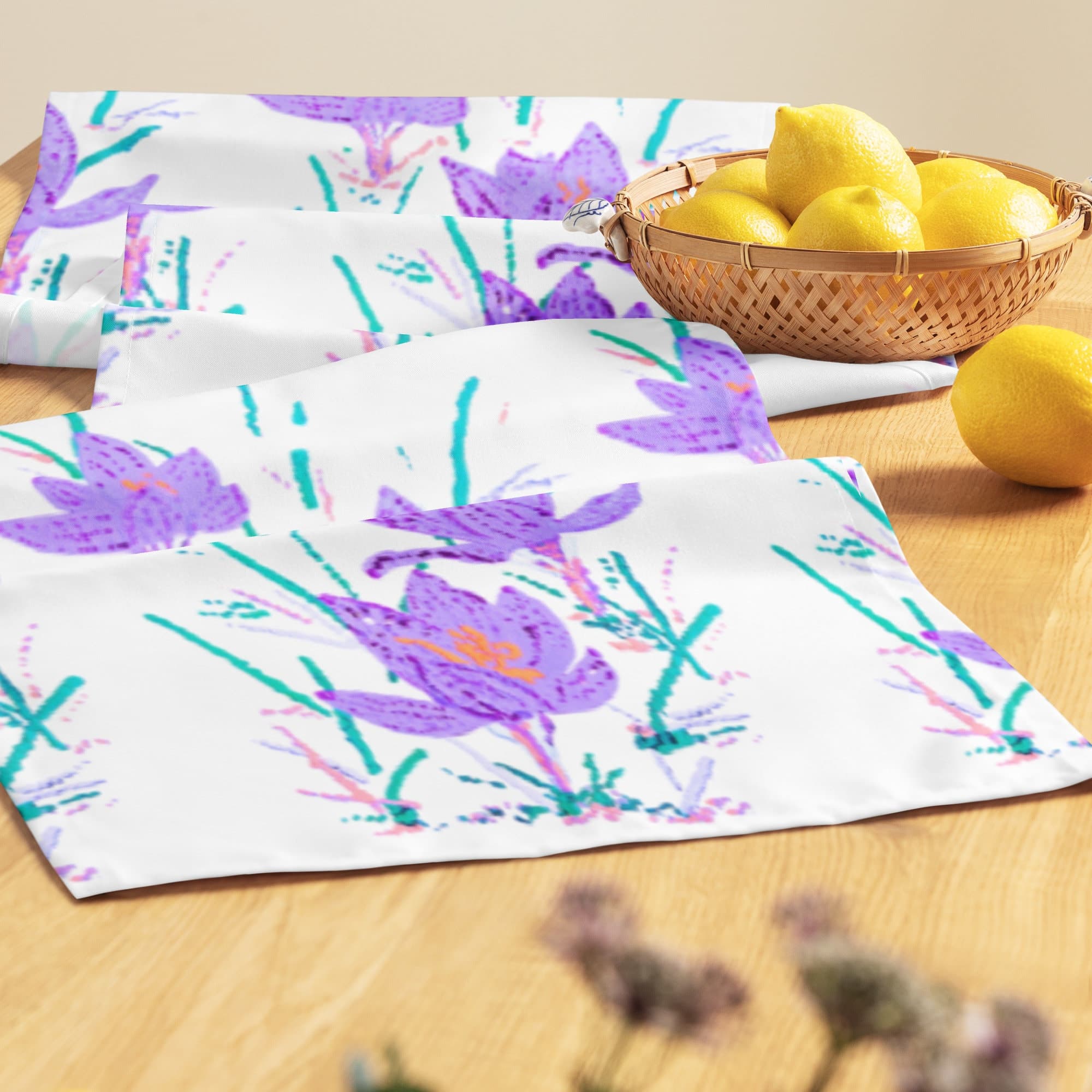 Crocus Flower Table Runner, Rustic Floral Wedding Table Runner, Colorful Spring Decor