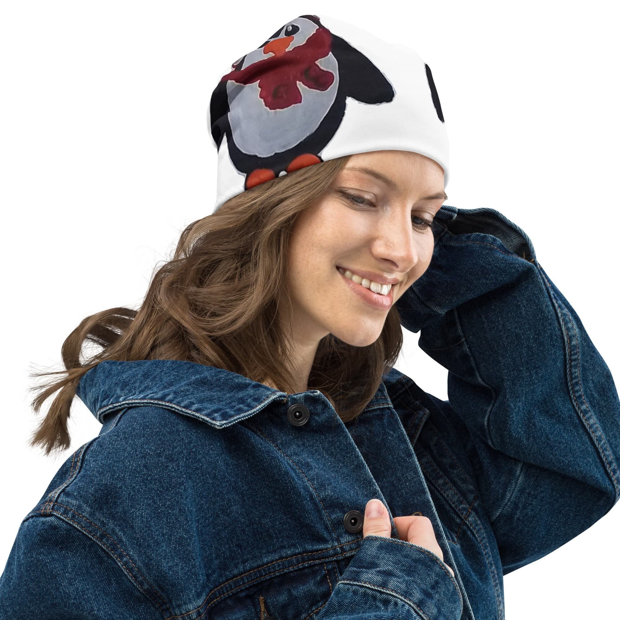 Holiday Penguin Beanie: Soft Unisex Slouch Hat