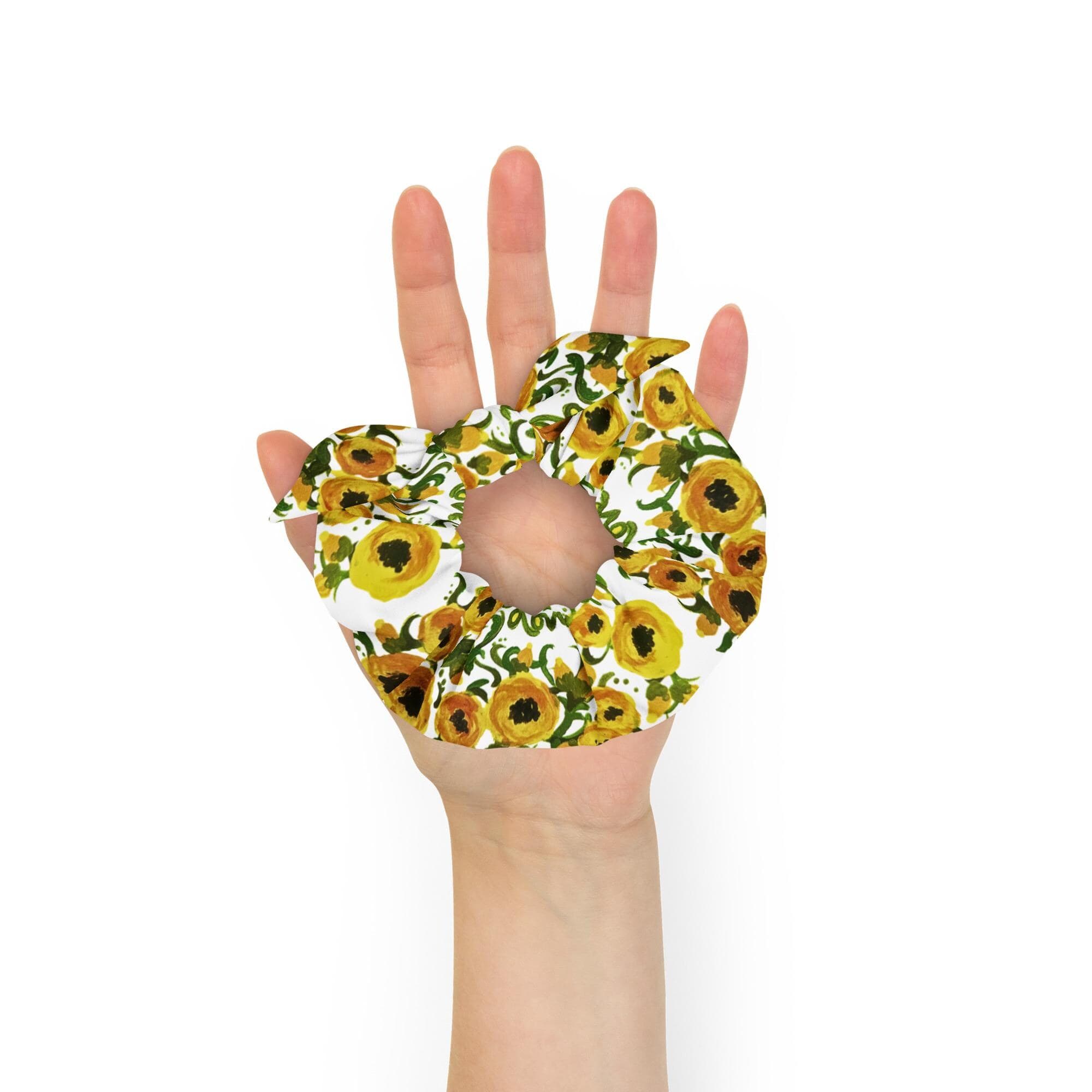 Yellow Recycled Polyester Bow Scrunchie: Oversized Ponytail Holder