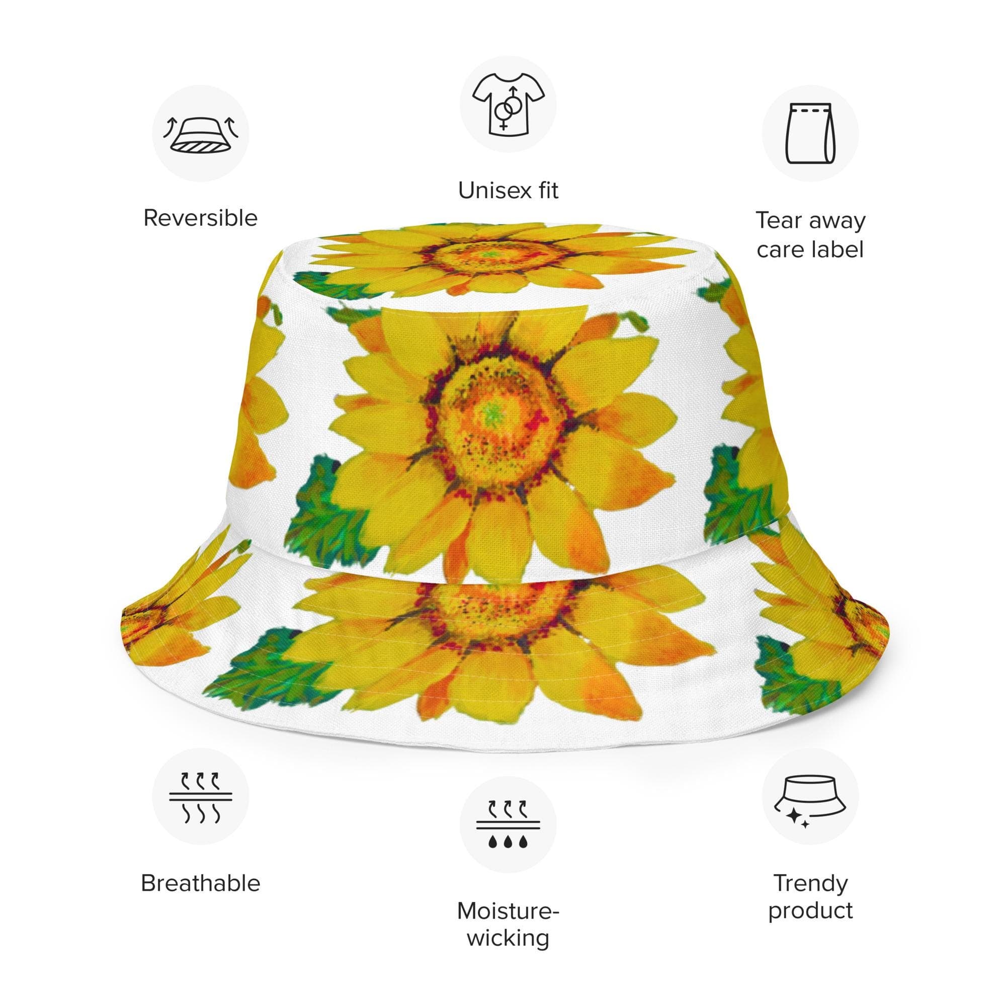 Sunflower Reversible Wide Brim Hat, Spring Gardening Hat, Bucket Hat for Women