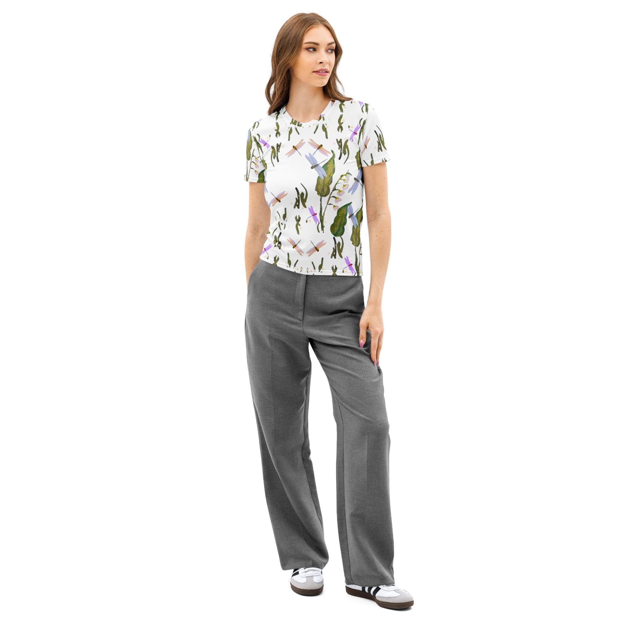 Dragonfly Lovers AOP T-shirt, Spring Vibes, Flower Garden Shirt, Unisex Floral Shirt