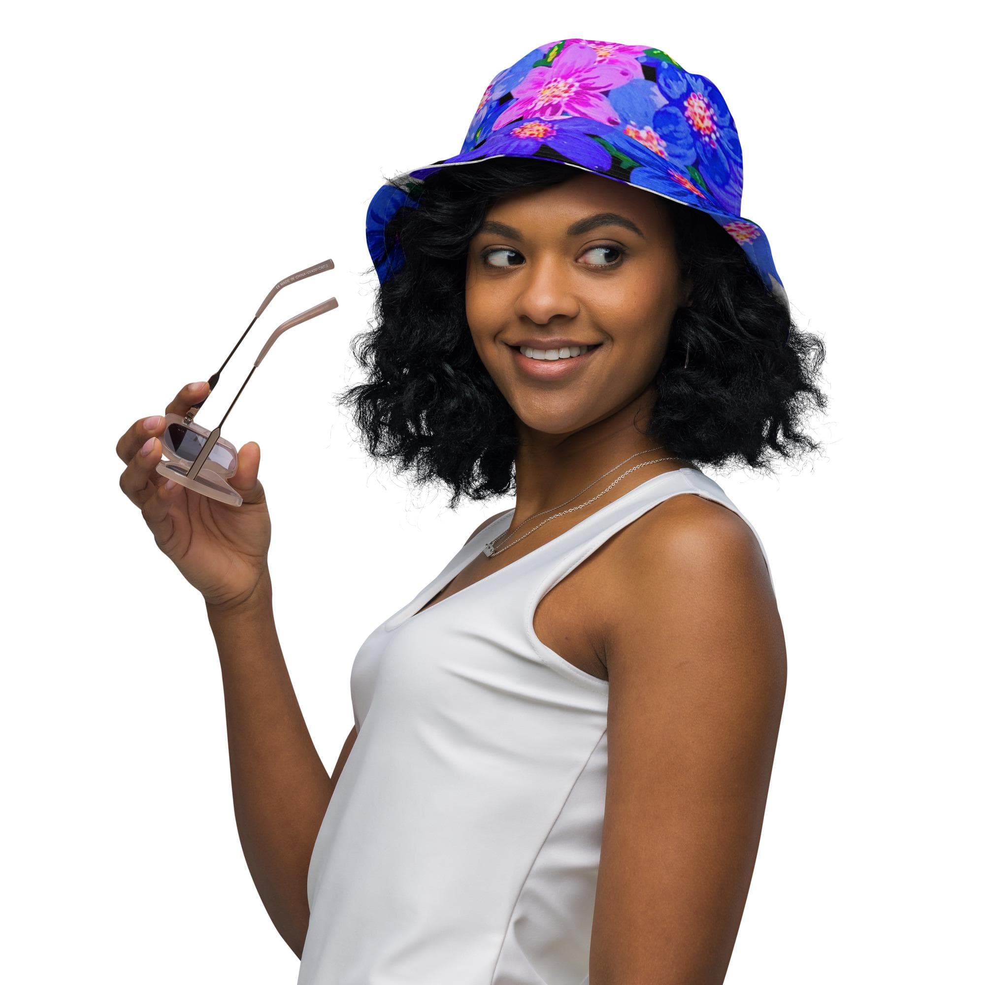 Blue Floral Reversible Gardening Hat, Cool Golf Hat, Spring Wide Brim Bucket Hat, Cloche Hat, Women's Fishing Hat