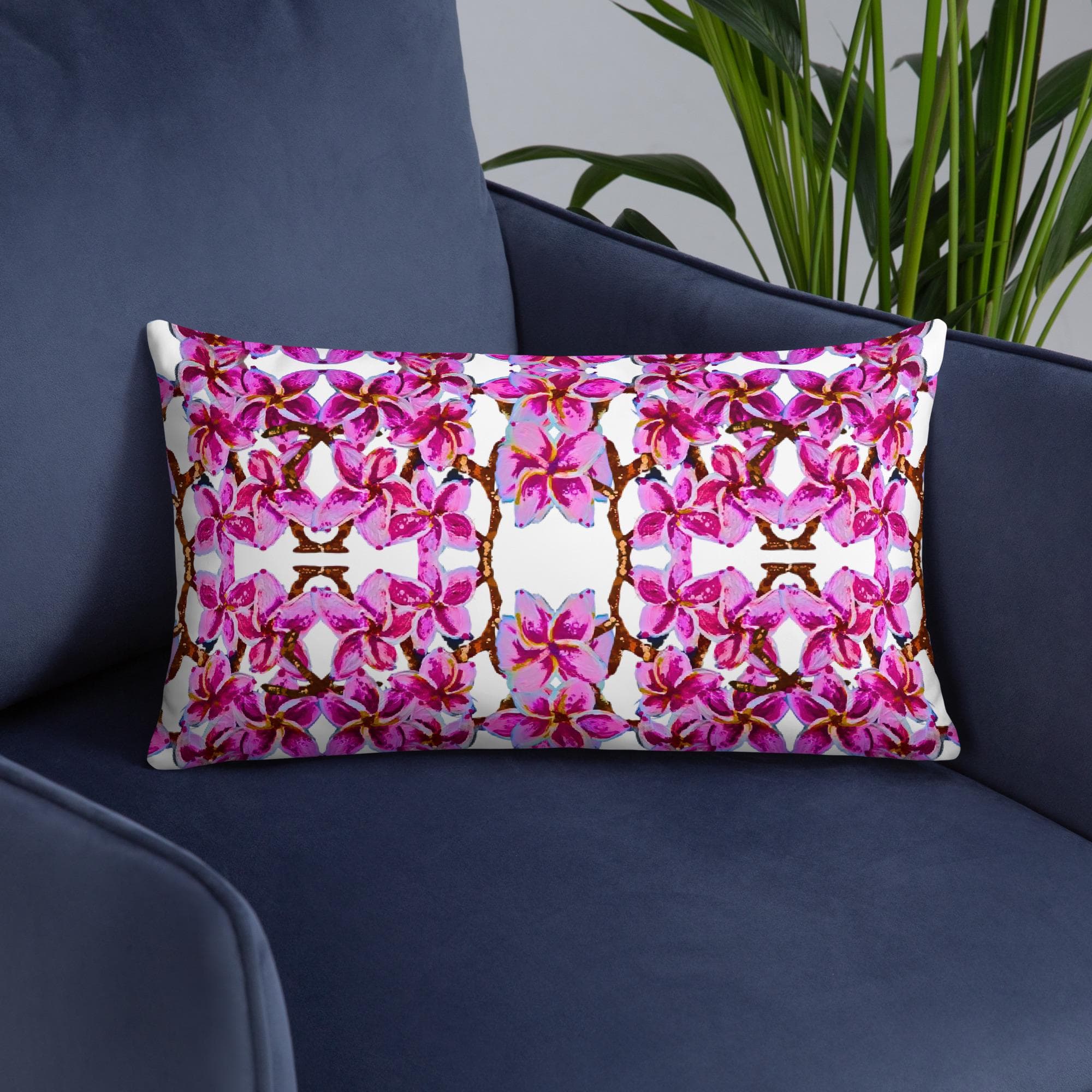 Cherry Blossom Botanical Pillow, Spring Lumbar Cushion, Small Colorful Throw Pillow, Rectangular Floral Print Pillow