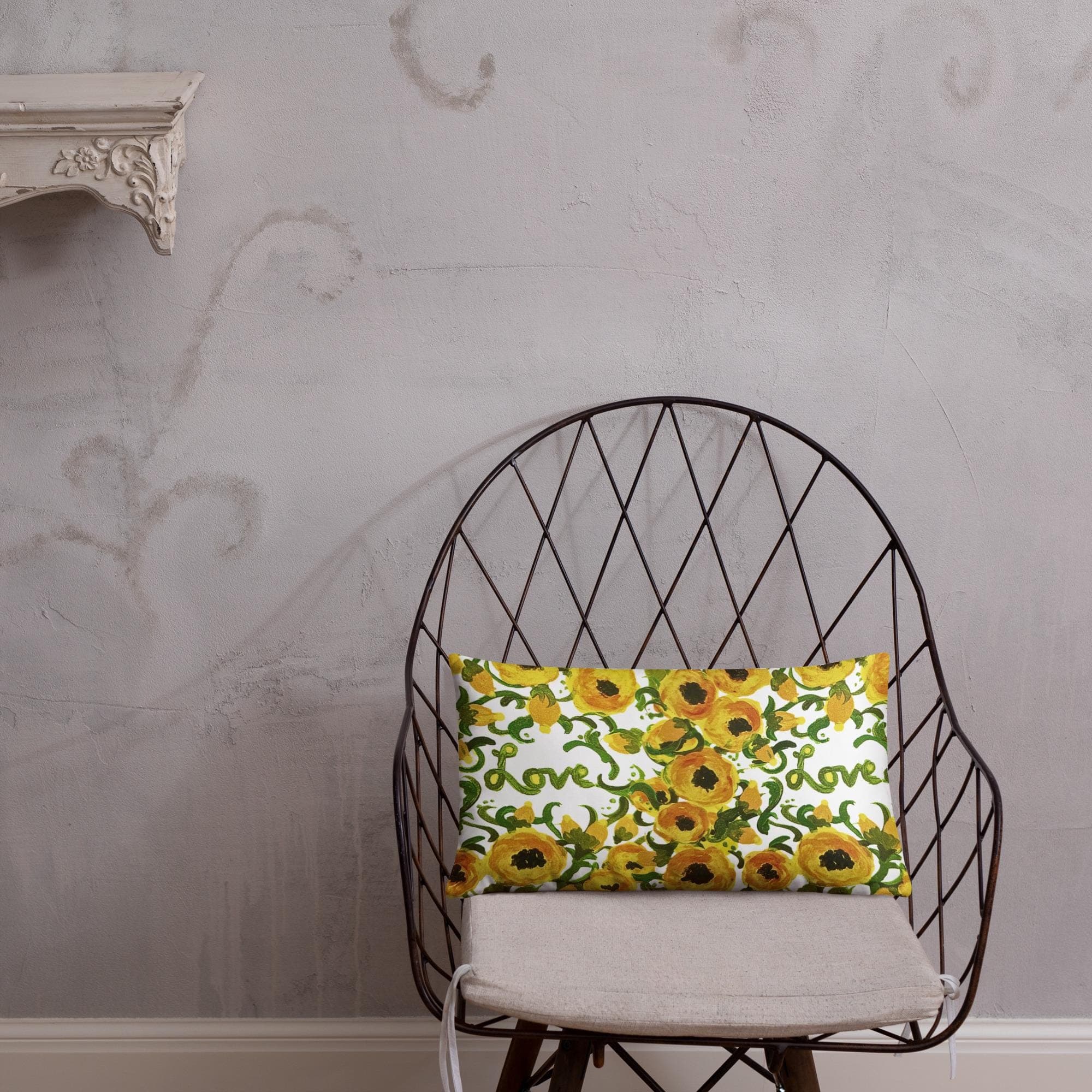 Yellow Love Lumbar Pillow, Small Bolster Pillow, Whimsical Spring Pillow, Rectangular Throw Pillow