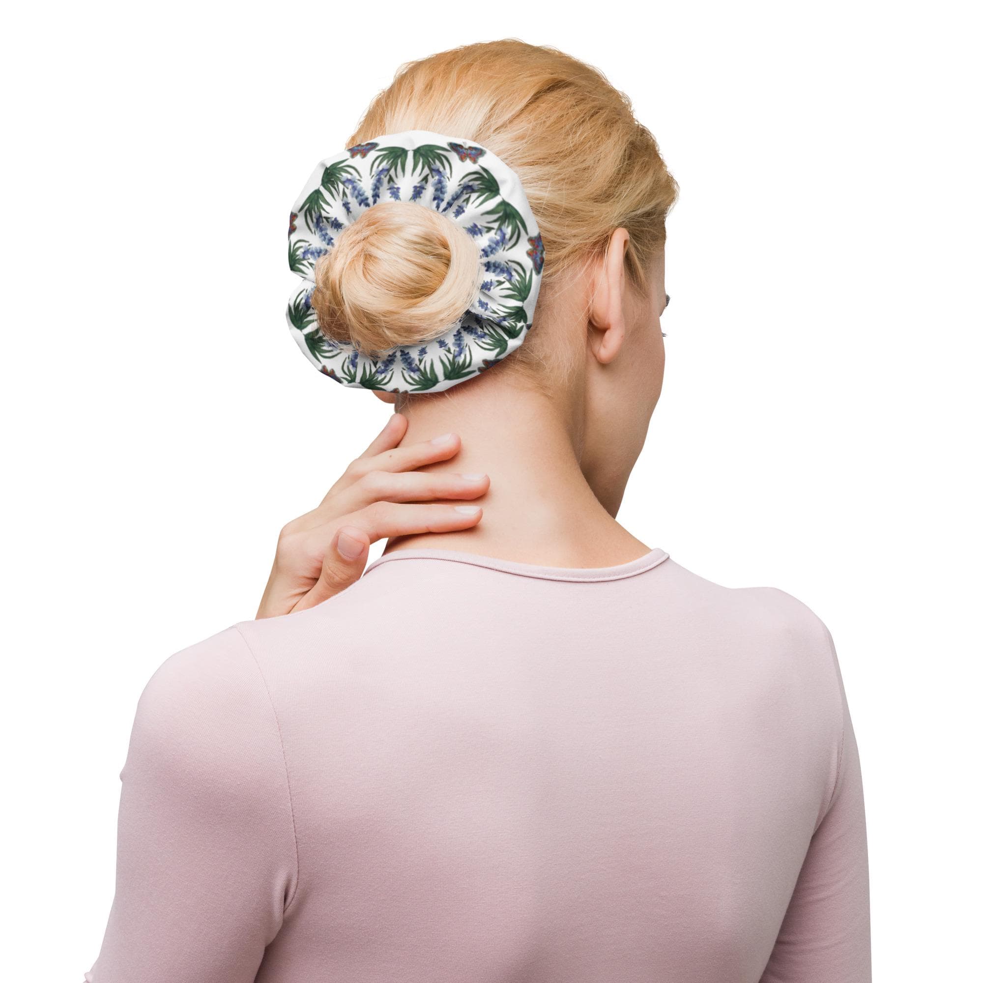 Wisteria Flower Recycled Bow Scrunchie, Large Hair Tie, Ponytail Wrap, Oversized Floral Ponytail Holder