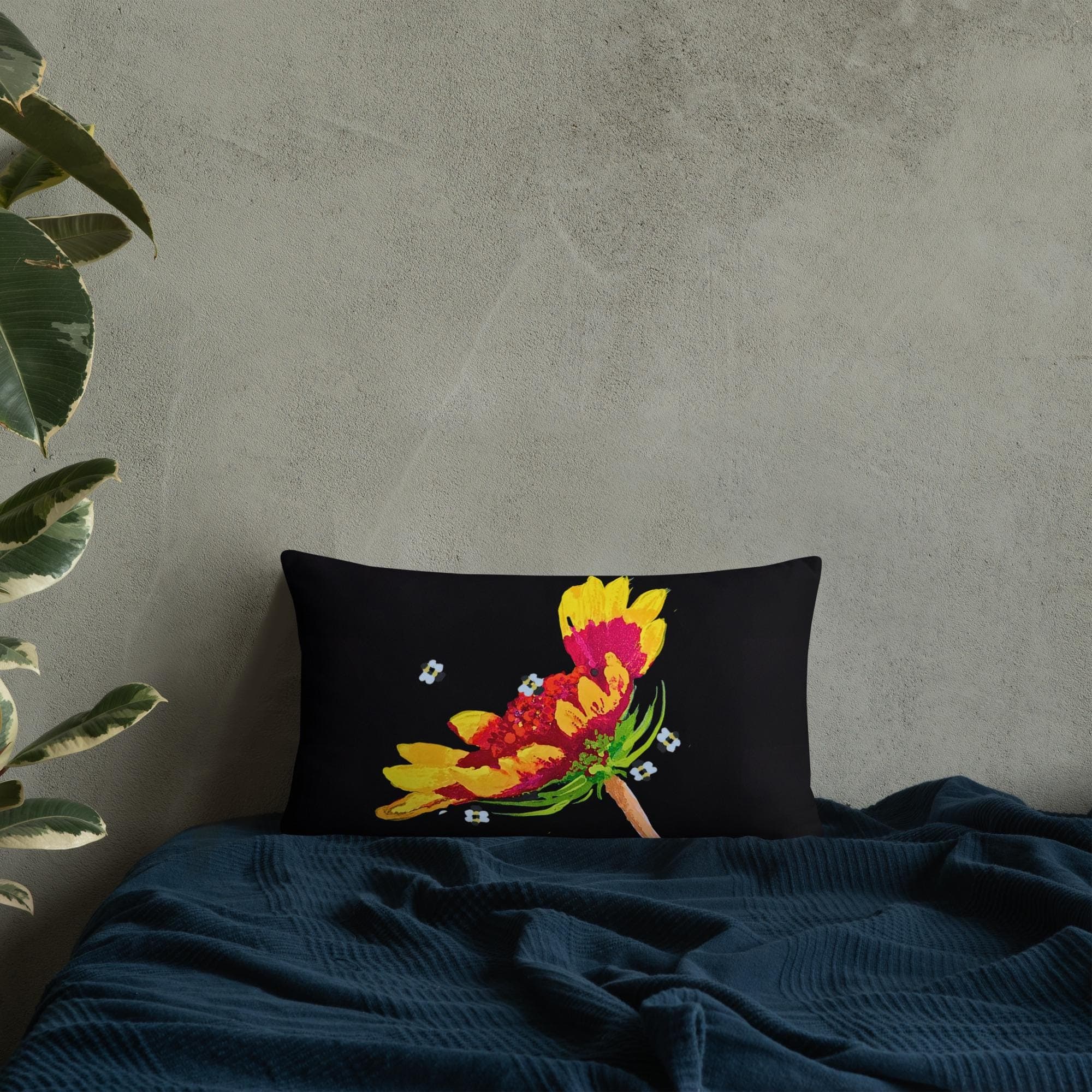 Big Red with Bees Lumbar Pillow, Floral Throw Pillow
