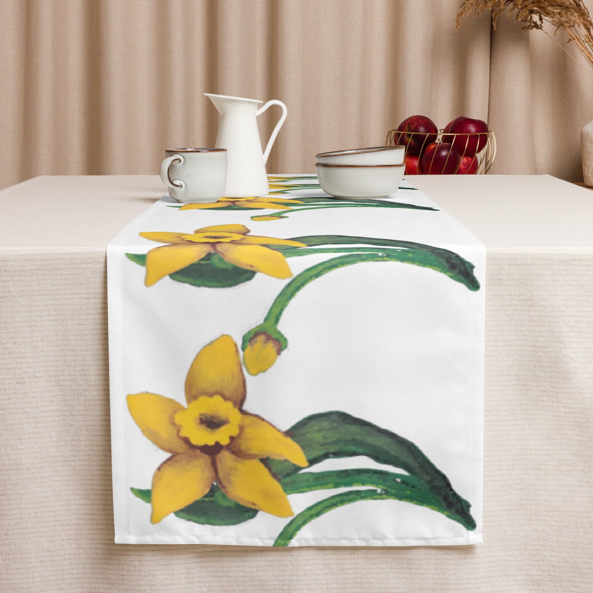 Daffodil Floral Table Runner, Spring Holiday Decor, Yellow Housewears, Easter Gift