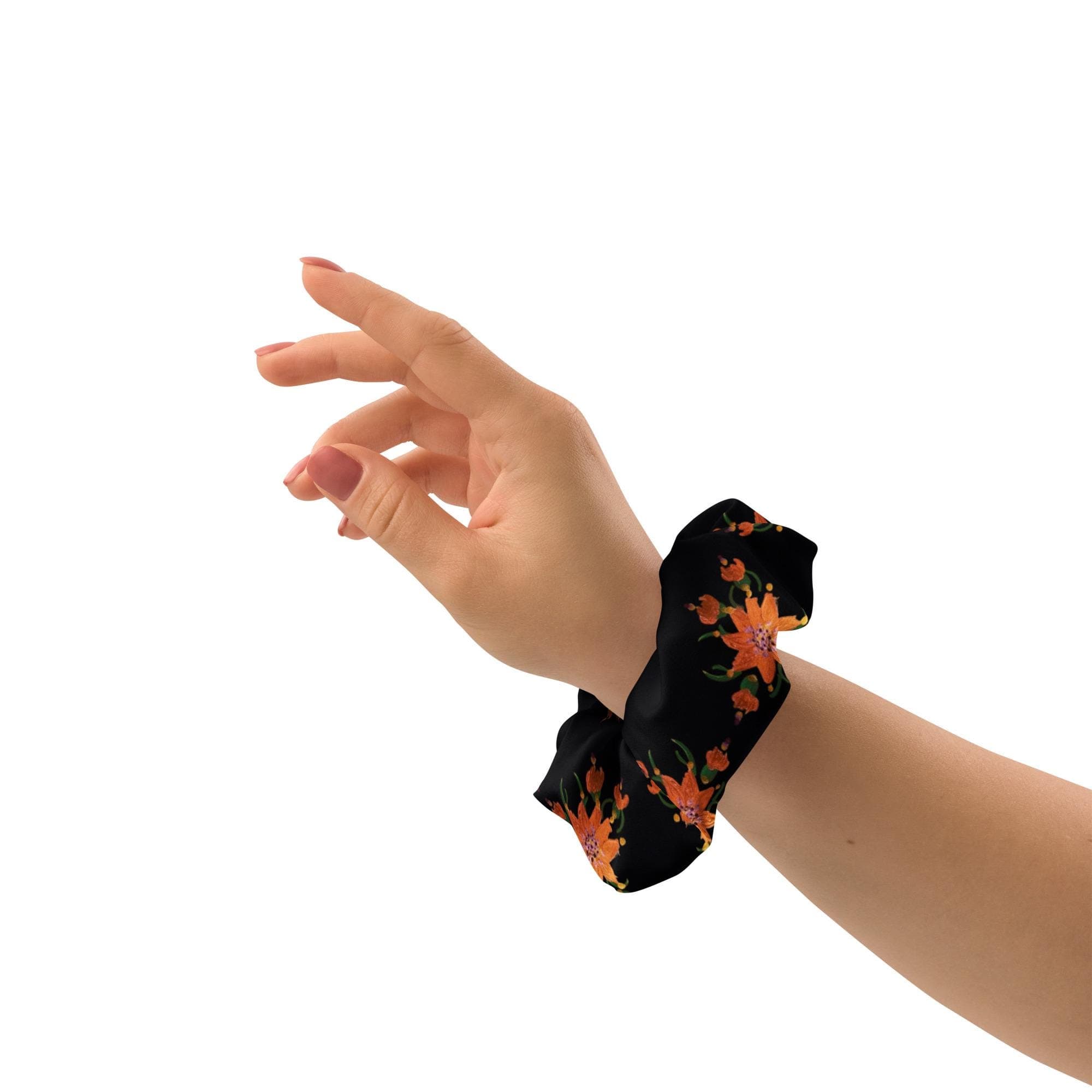Shimmering Gold Oversized Ponytail Holder, Cute Floral Recycled Scrunchie, Hair Cuff