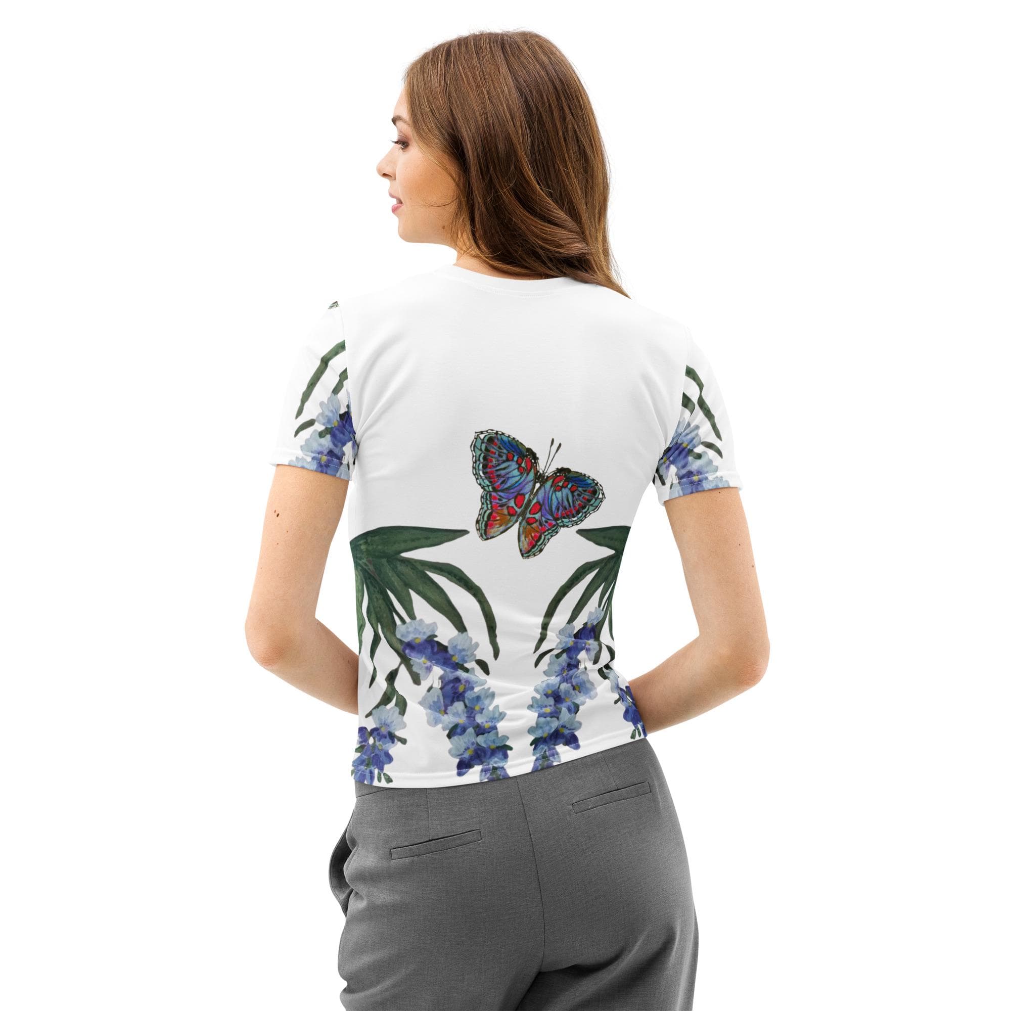 Wisteria with Monarch T-shirt, Moods Tshirt, Wild Flowers Shirt, Spring Vibes AOP Tshirt