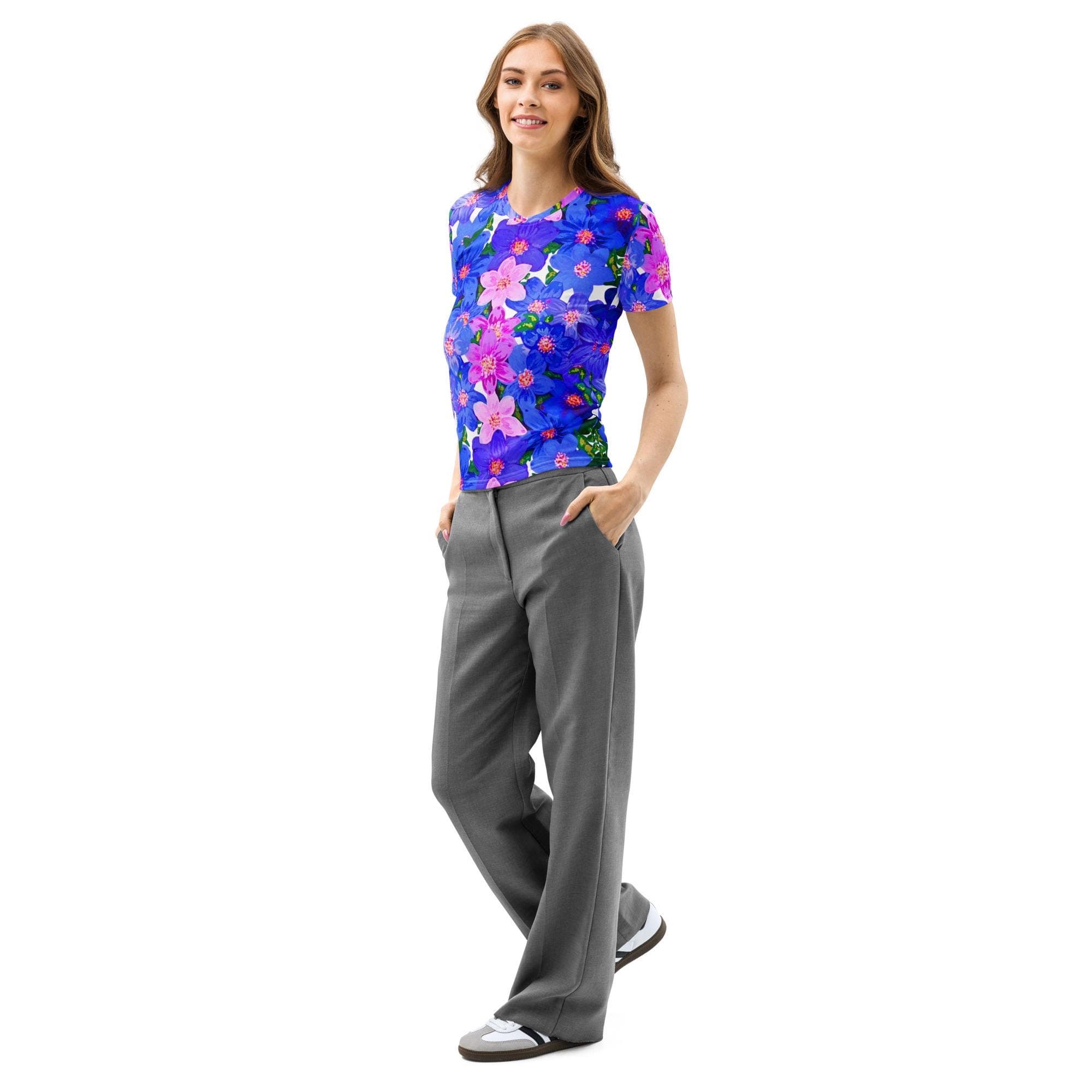 Pastel Blue and Pink Floral T-shirt, Comfy Wildflower Tee, Casual Spring Top